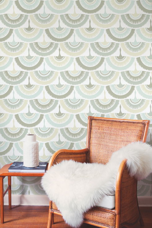 Feather & Fringe Cream & Blue Wallpaper