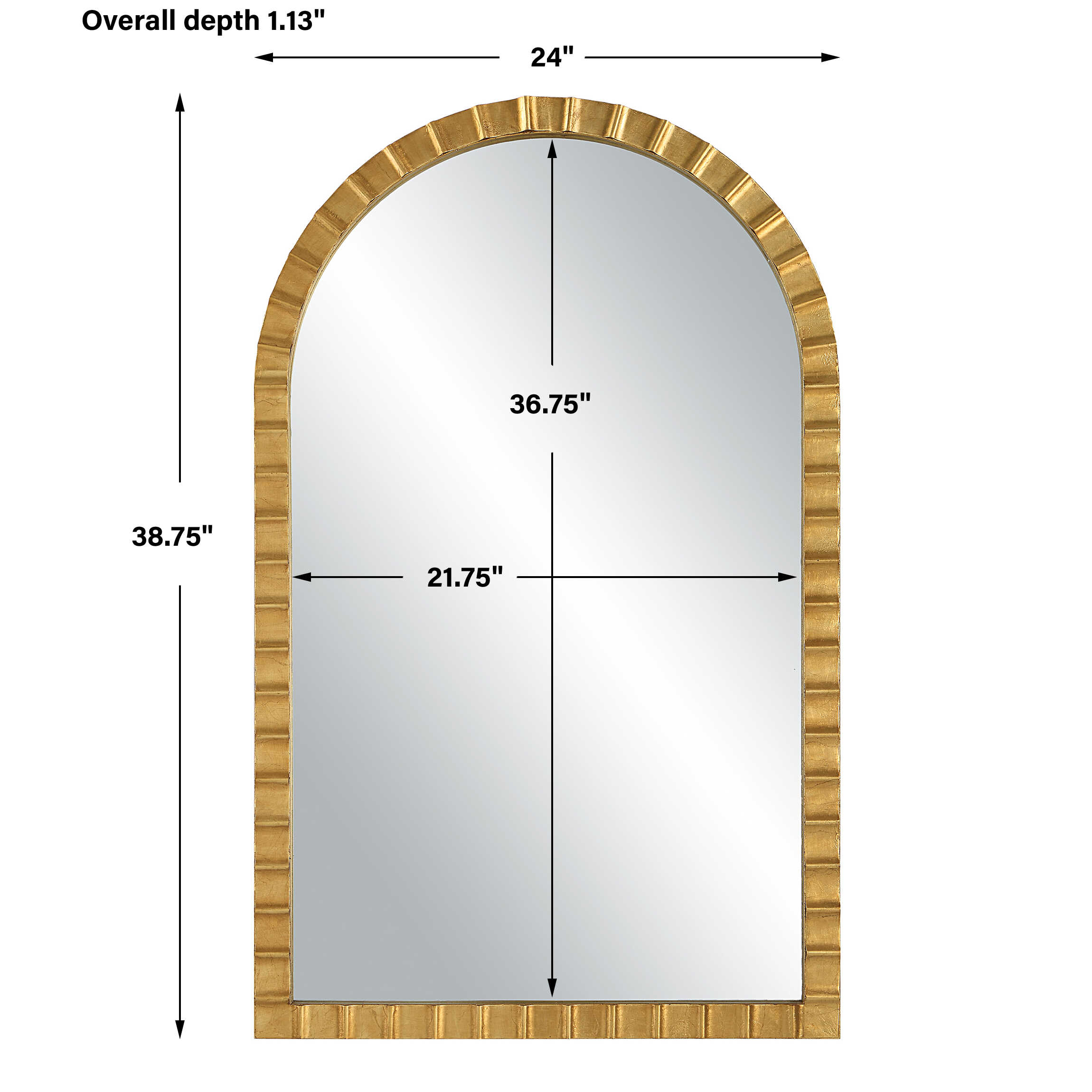 Dandridge Gold Arch Mirror, by Uttermost, 24" width x 38.75" height x 1.13" depth View 3