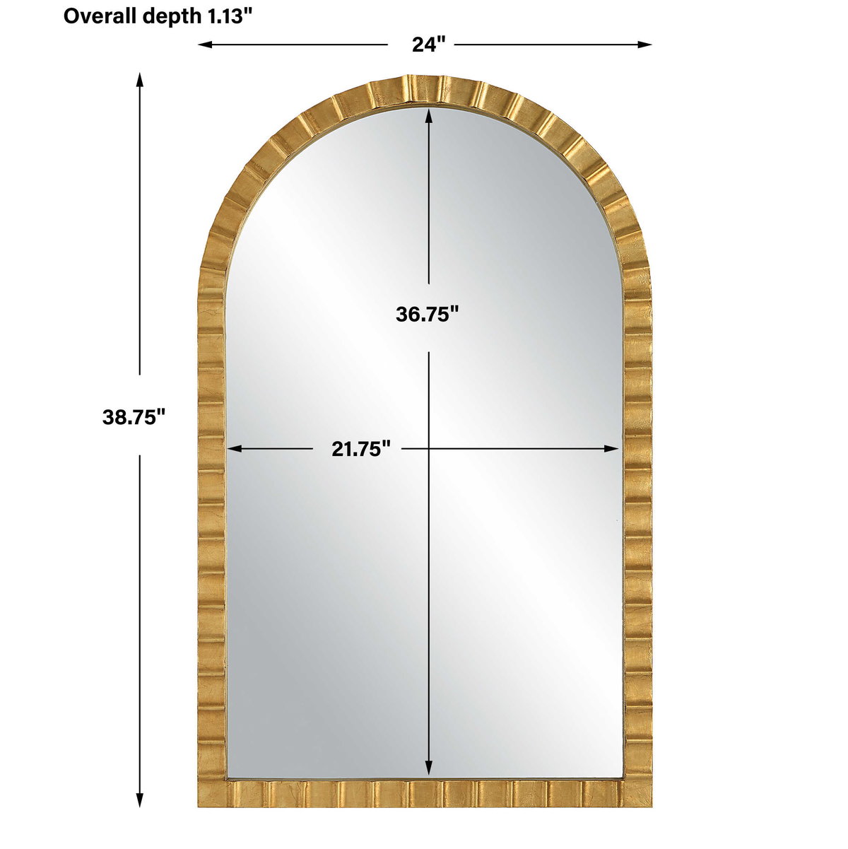 Dandridge Gold Arch Mirror, by Uttermost, 24" width x 38.75" height x 1.13" depth View 3