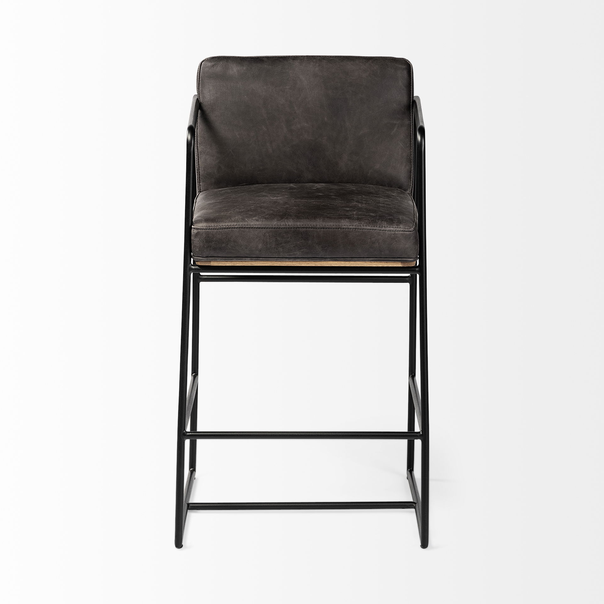 Stamford 36' Total Height Black Leather Seat with Wood Back, Metal Frame Counter Stool large image 