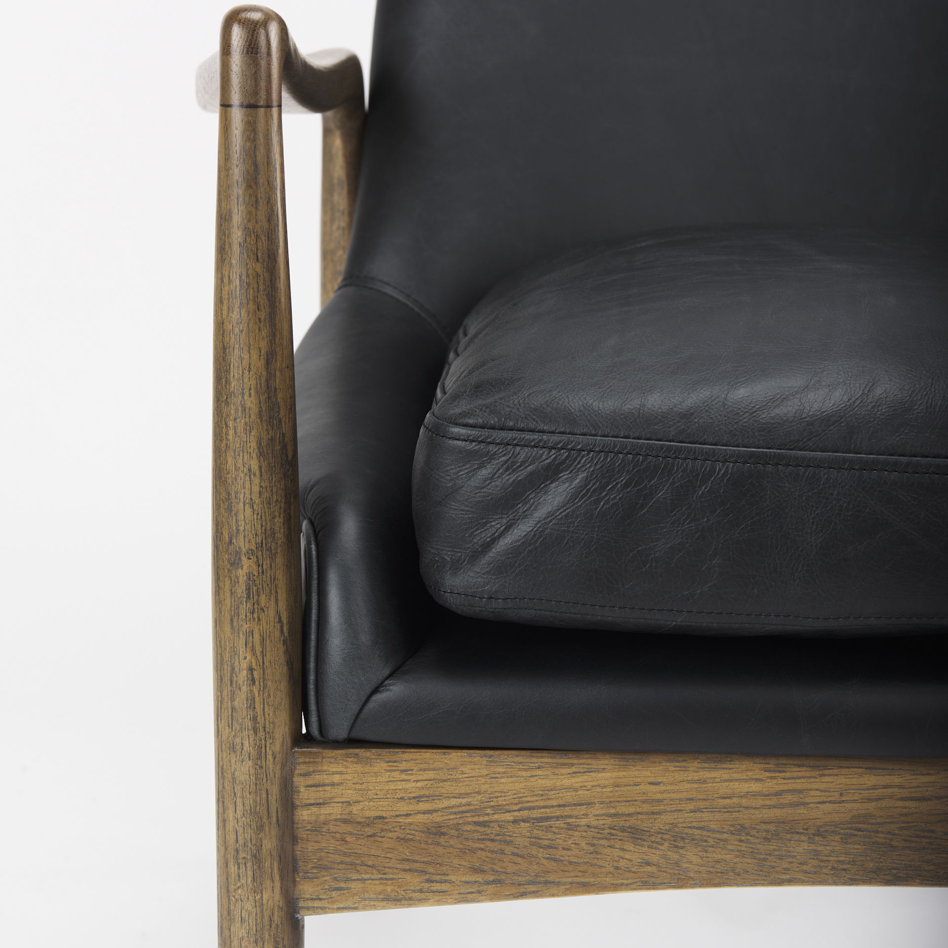 Westan Black Genuine Leather with Medium Brown Wood Accent Chair large image 