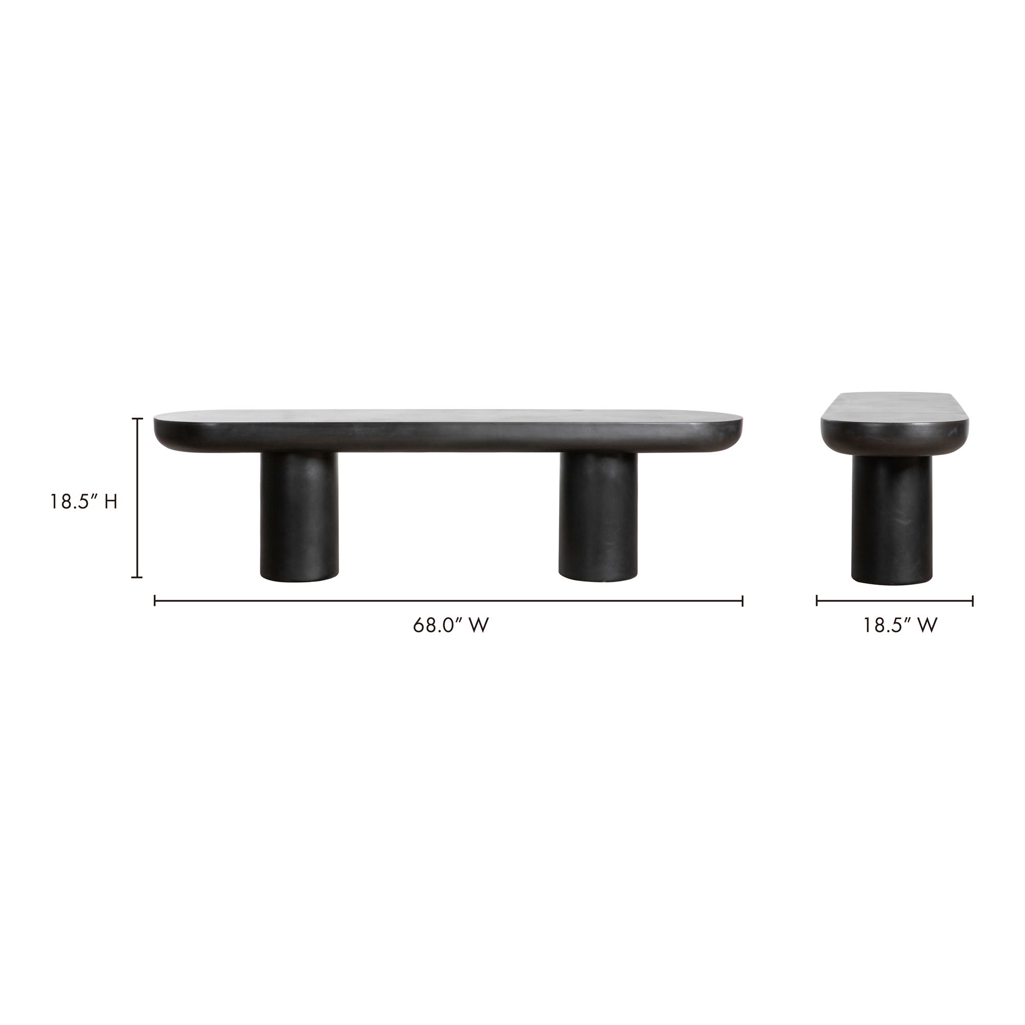 Rocca Bench Black, Benche by Moe's Home, 68" width x 18.5" height x 15.75" depth View 9