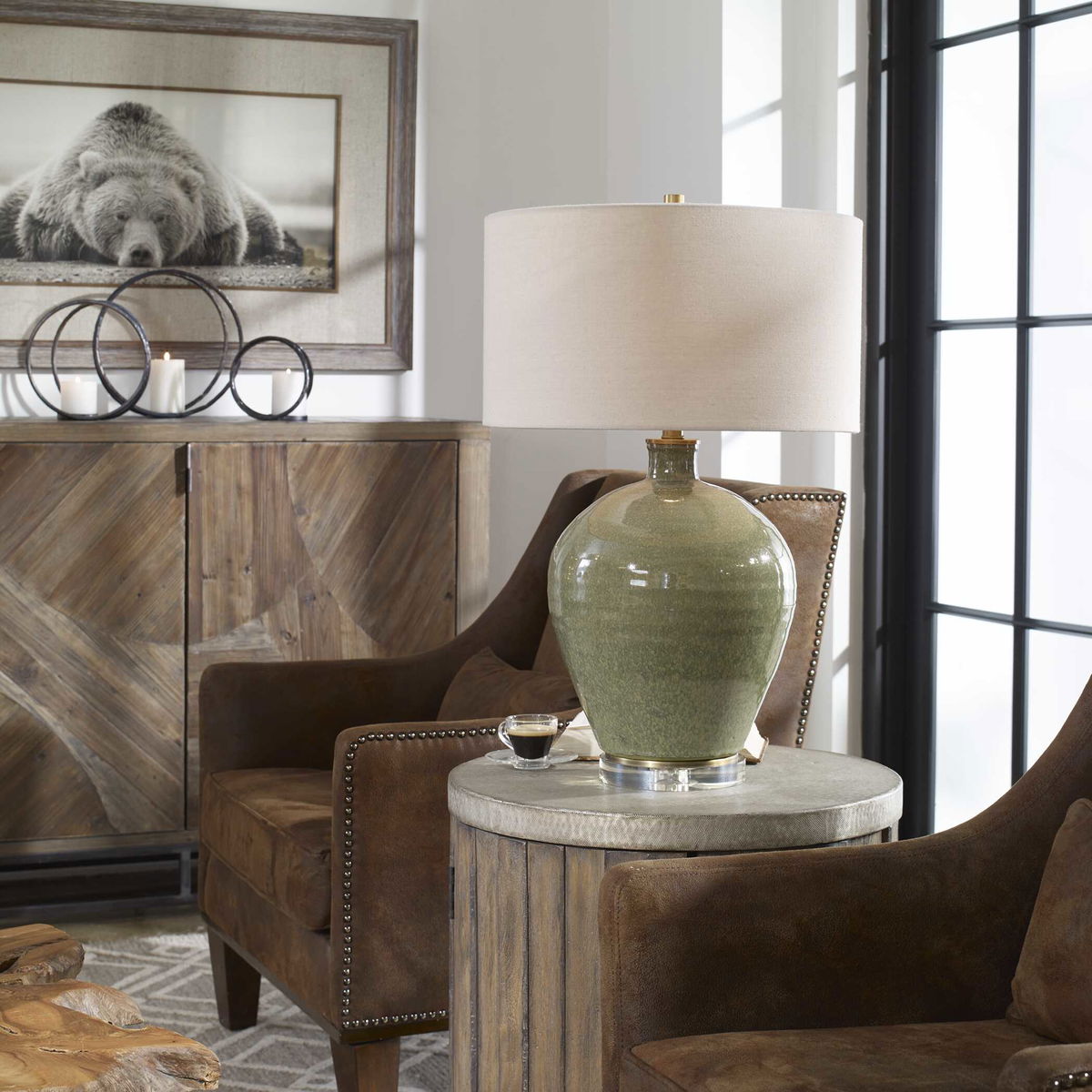 Elva Emerald Table Lamp, by Uttermost, 18" width x 27.25" height x 18" depth View 2