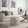 Aalia  Beige Leather and Jute Pouf, Ottoman by Mercana, 16" length x 16" width x 16" height thumbnail 3