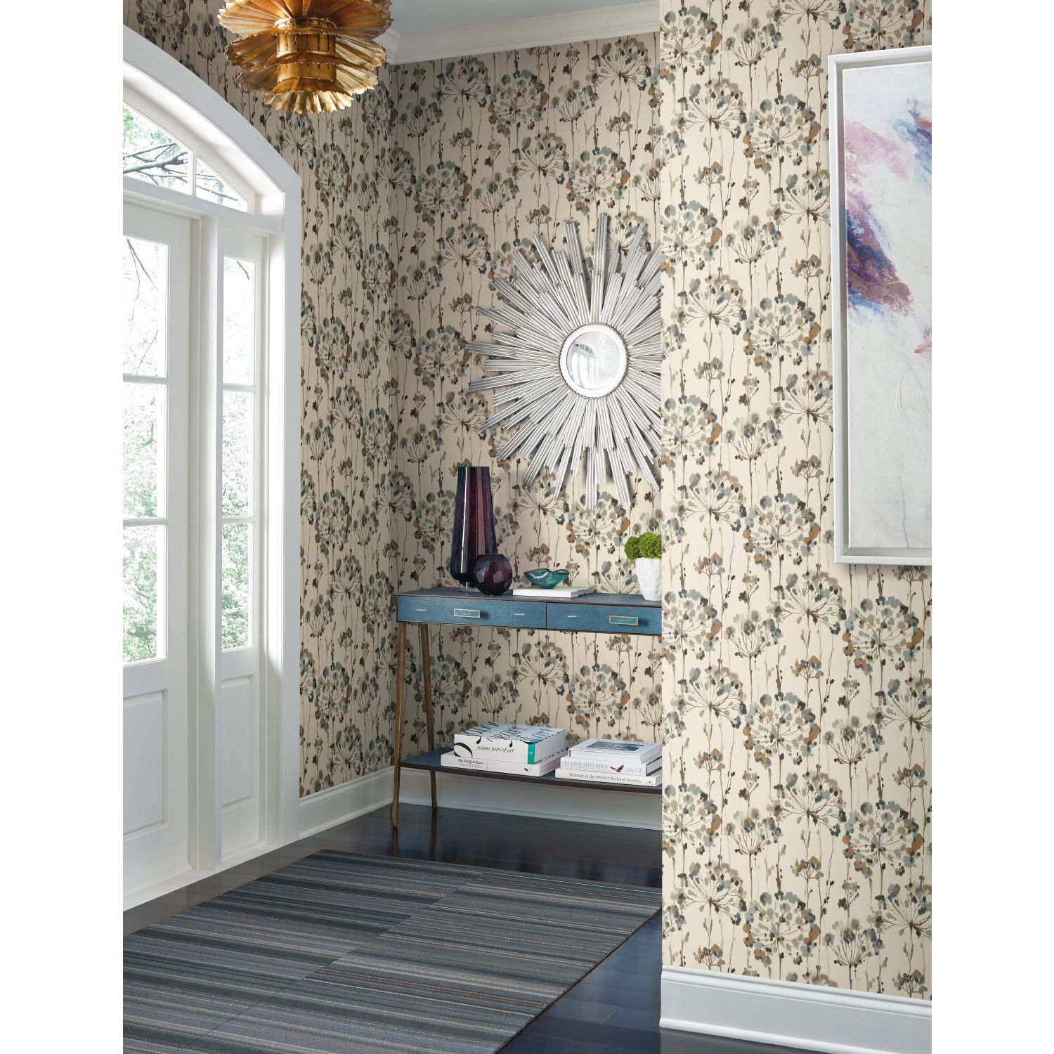 Flourish Teal Wallpaper, by York Wall, 27' length x 2'3" width x 0.02" depth View 4