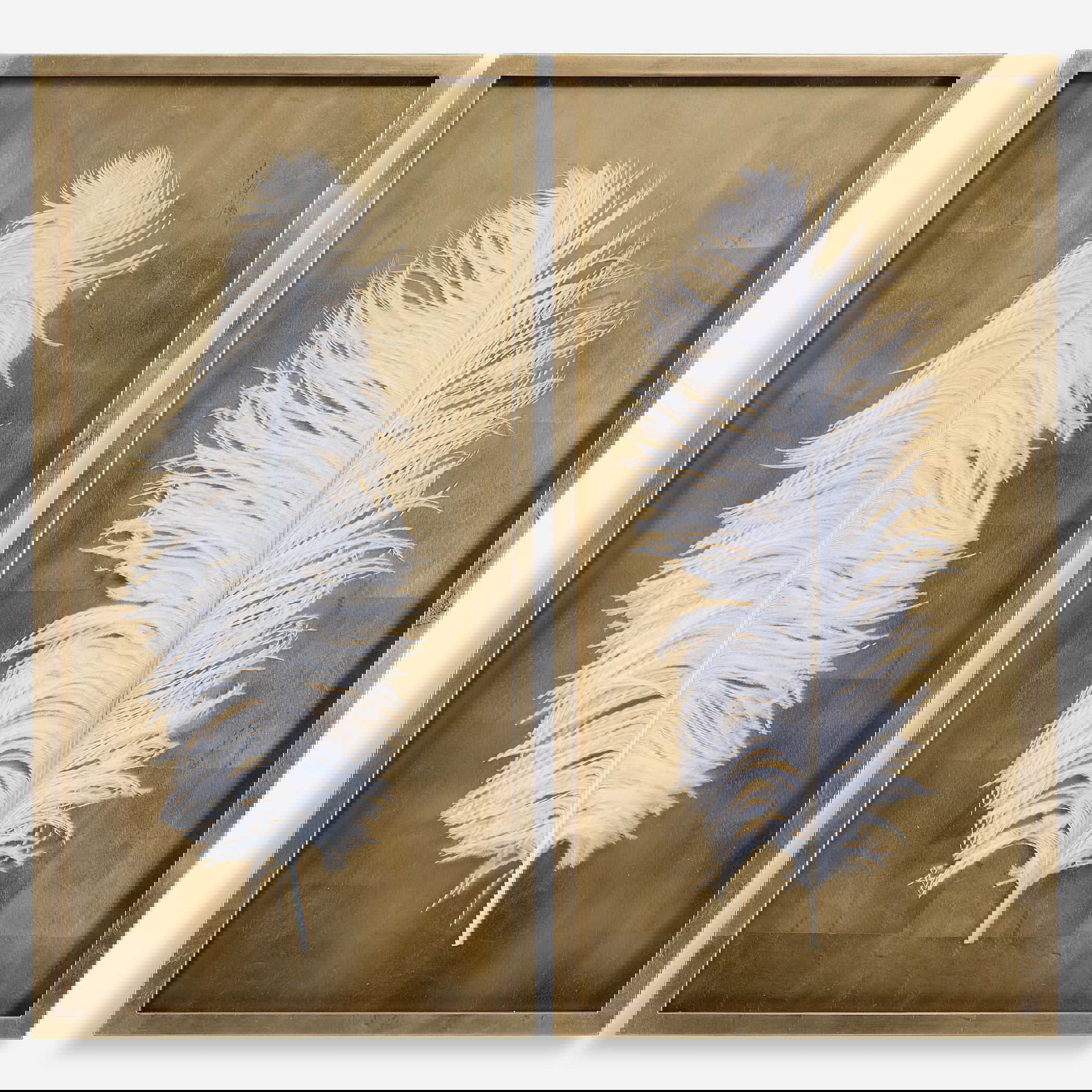 White Feathers Gold Shadow Box Set/2, Sculptural Wall Art by Uttermost, 17.12" width x 33.12" height x 1.5" depth View 1