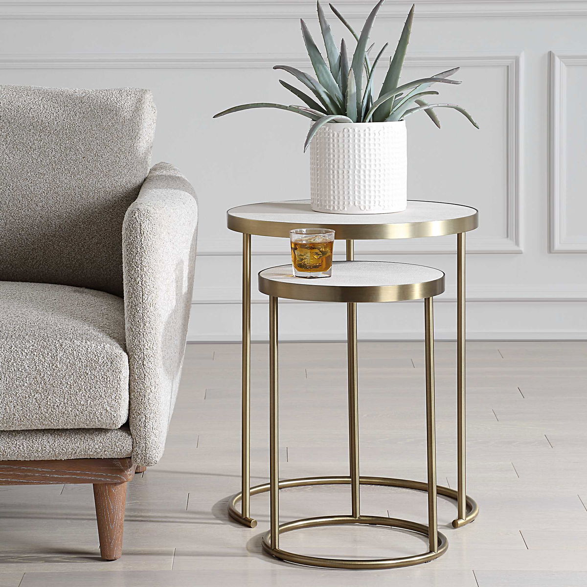 Aragon White Nesting Tables Set/2, Side & End Table by Uttermost, 19.5" width x 24" height x 19.5" depth View 4