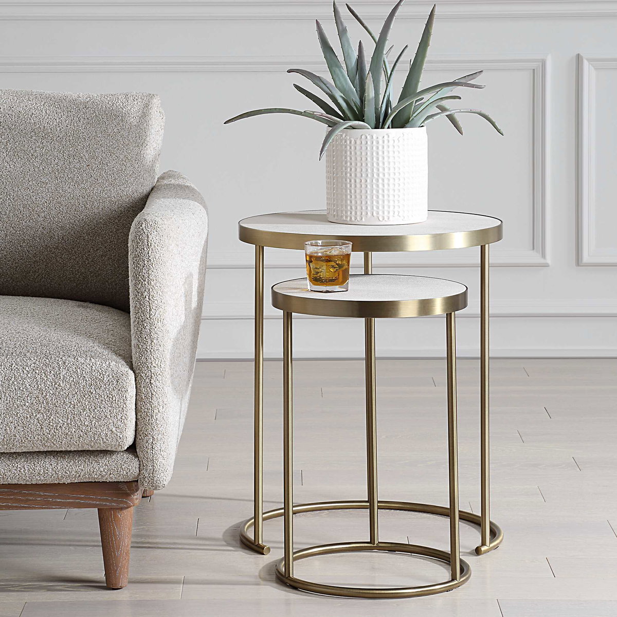 Aragon White Nesting Tables Set/2, Side & End Table by Uttermost, 19.5" width x 24" height x 19.5" depth View 4