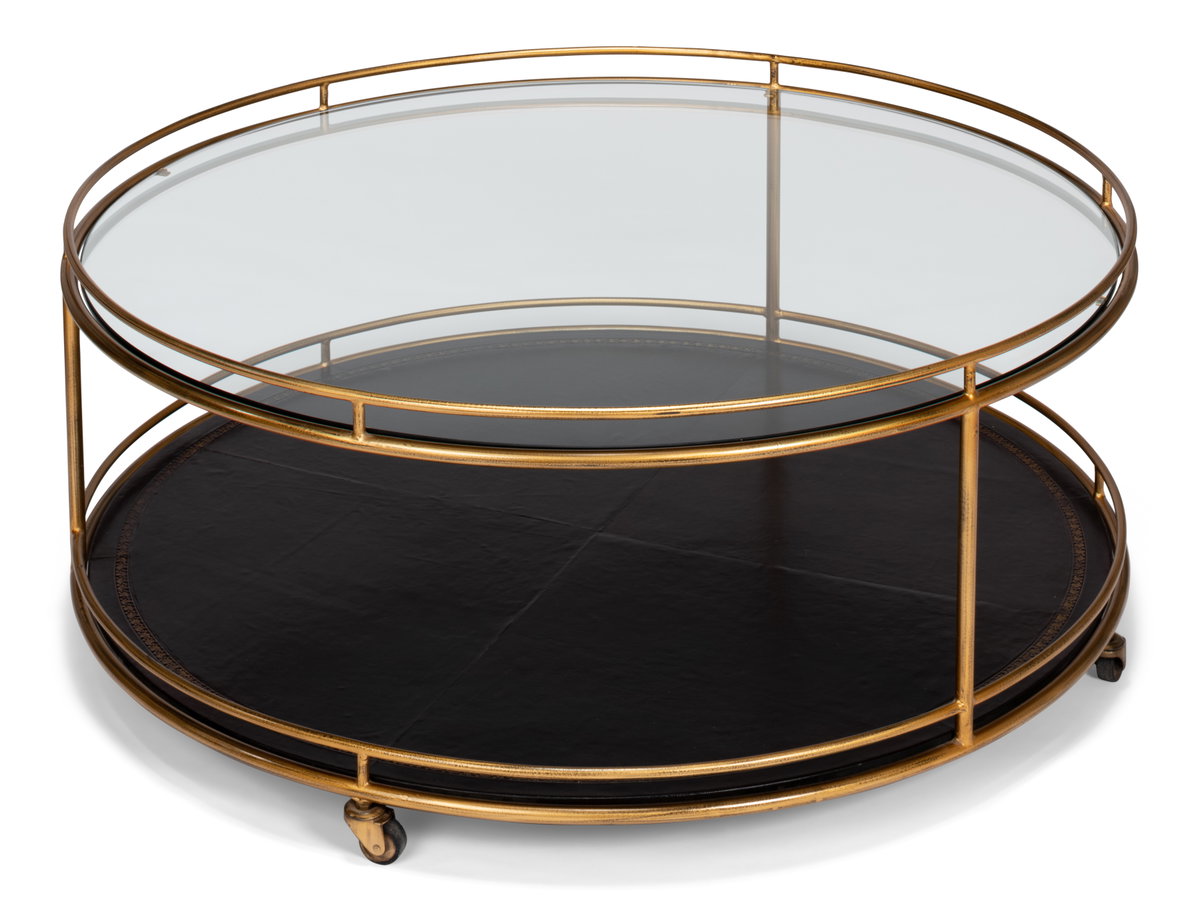 Trolley Round Cocktail Table, by Sarreid, 3'6" length x 3'6" width x 1'5" height View 7