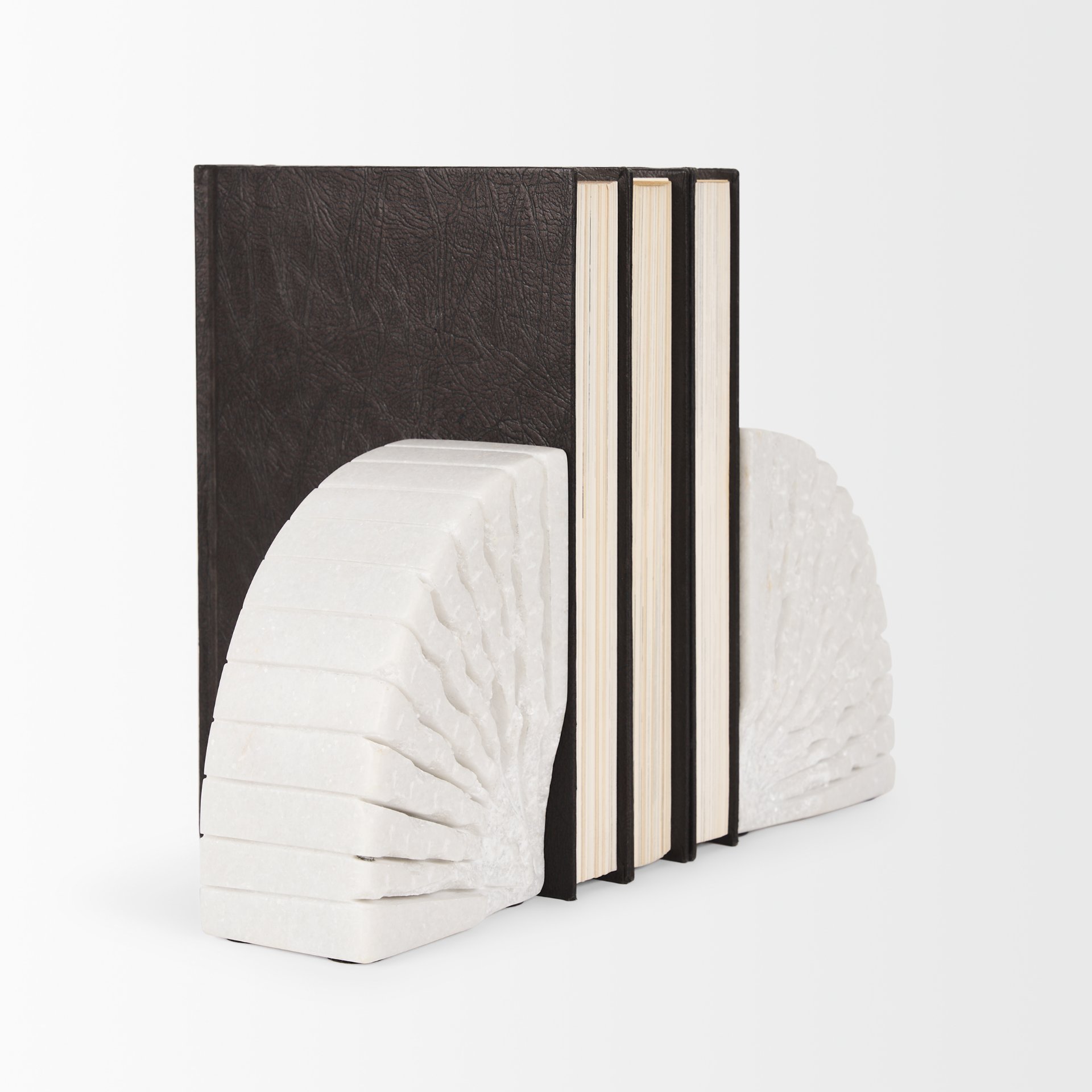 Stept White Marble Bookends with rough carving (set of 2), by Mercana, 4.5" length x 2.5" width x 5.5" height View 4