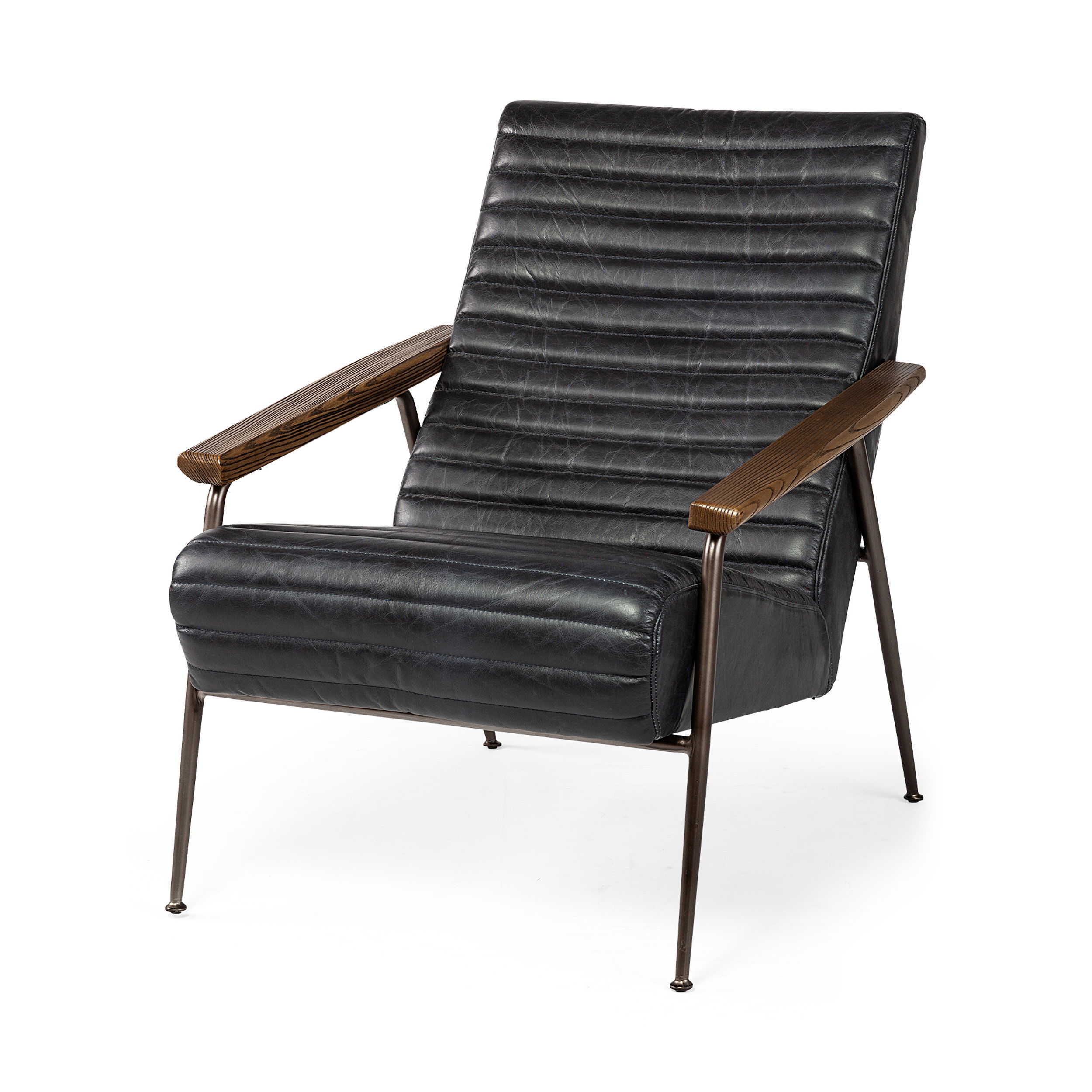 Grosjean Black Leather Wrap Metal Frame Accent Chair, by Mercana, 27.56" length x 37.01" width x 34.65" height View 1