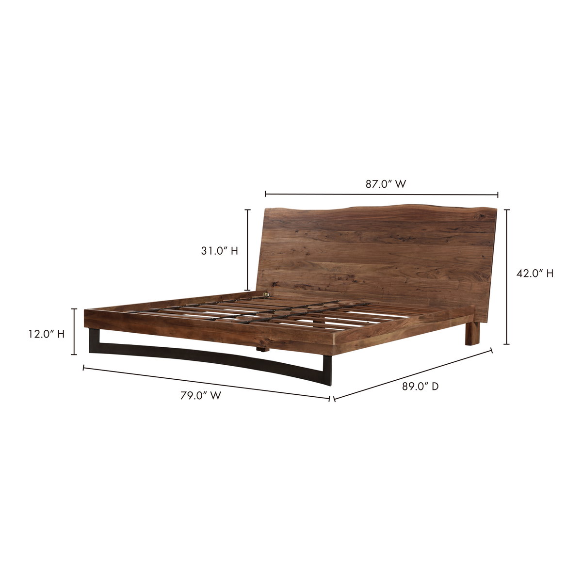 Bent King Size Bed Brown, by Moe's Home, 87" width x 42" height x 89" depth View 11