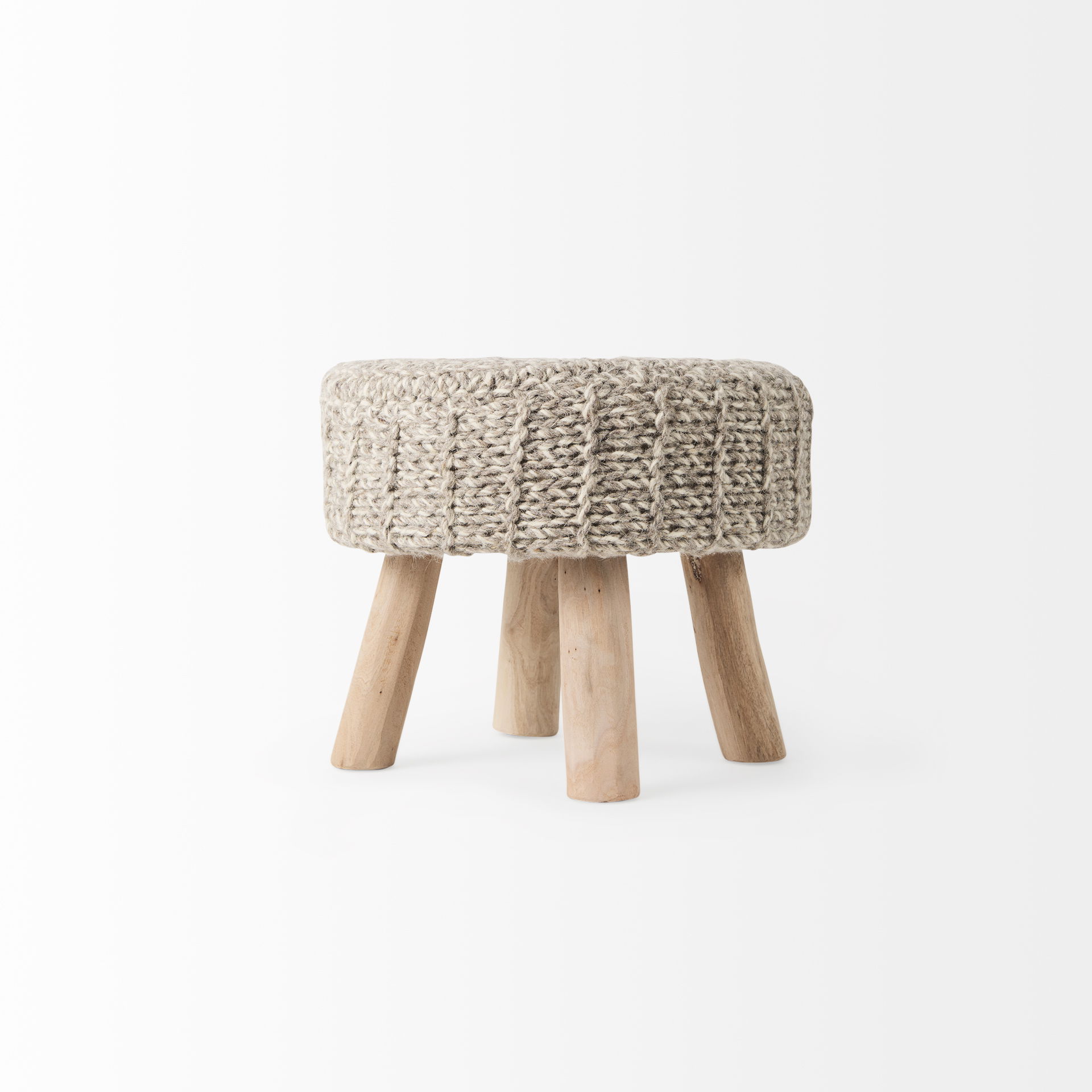Bina  Taupe 4 Legged Wool Stool, Ottoman by Mercana, 19" length x 19" width x 15" height View 5