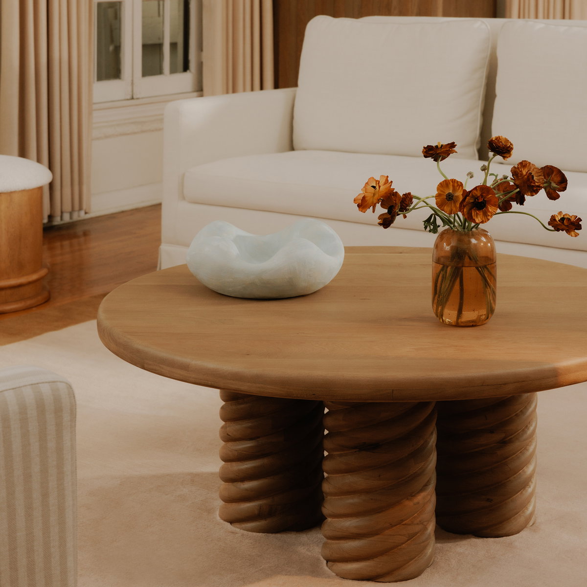 Treccia Round Coffee Table Oak, by Moe's Home, 42" width x 17" height x 42" depth View 5