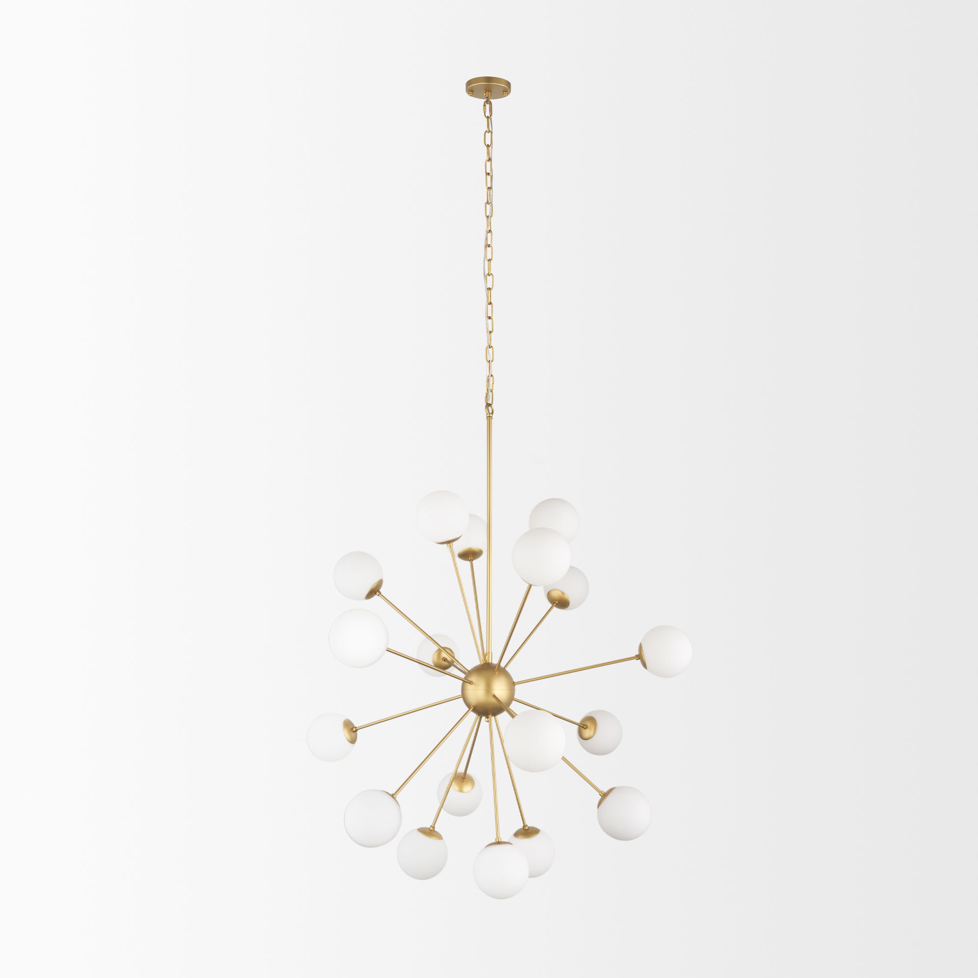 Barbara Brushed Gold Metal with Frosted Glass Globes  18-Light Chandelier, by Mercana, 48.82" length x 48.82" width x 48.82" height View 4