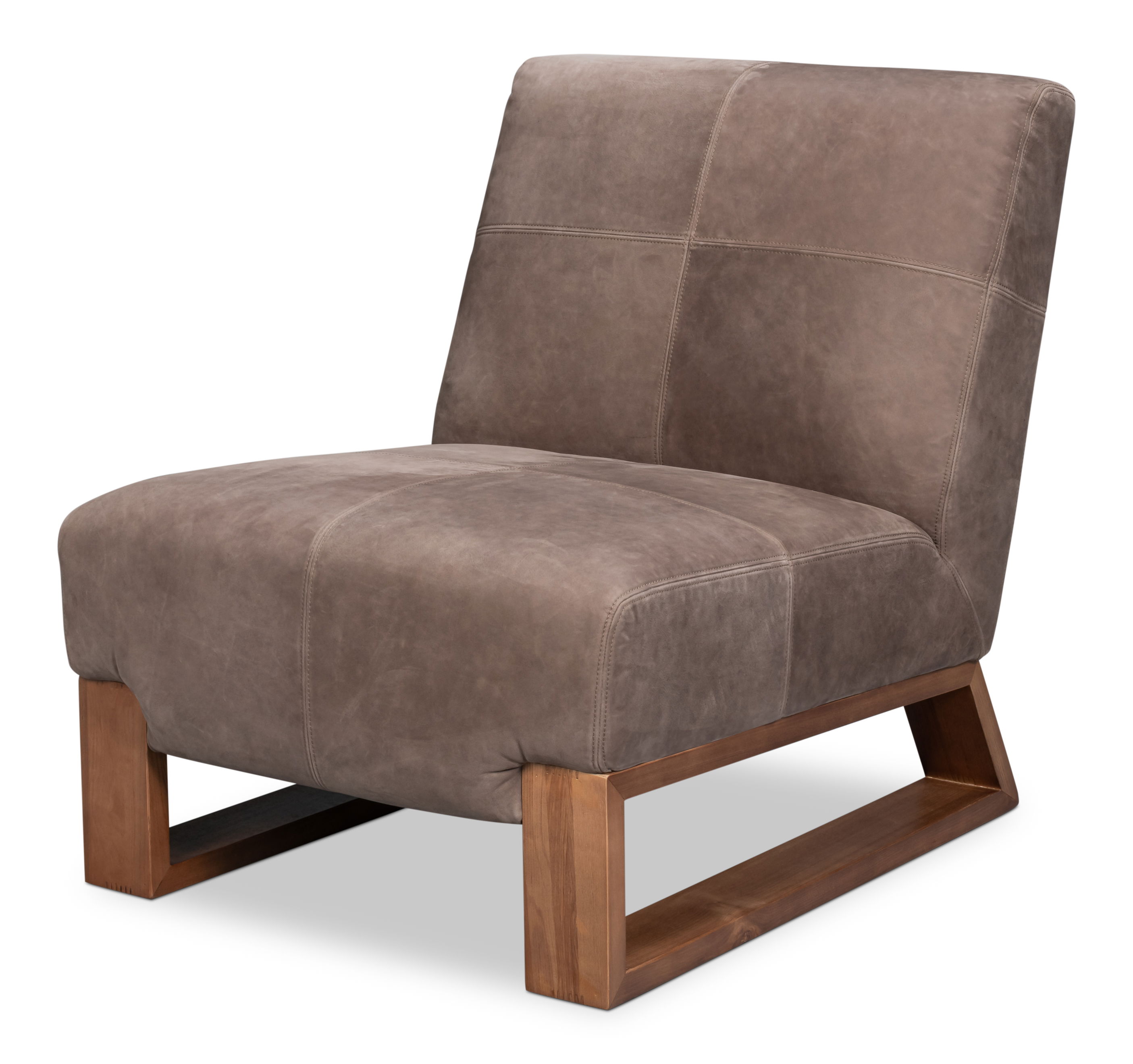 Wylam Leather Chair Scotland Grey, Seating by Sarreid, 28" length x 36" width x 34" height