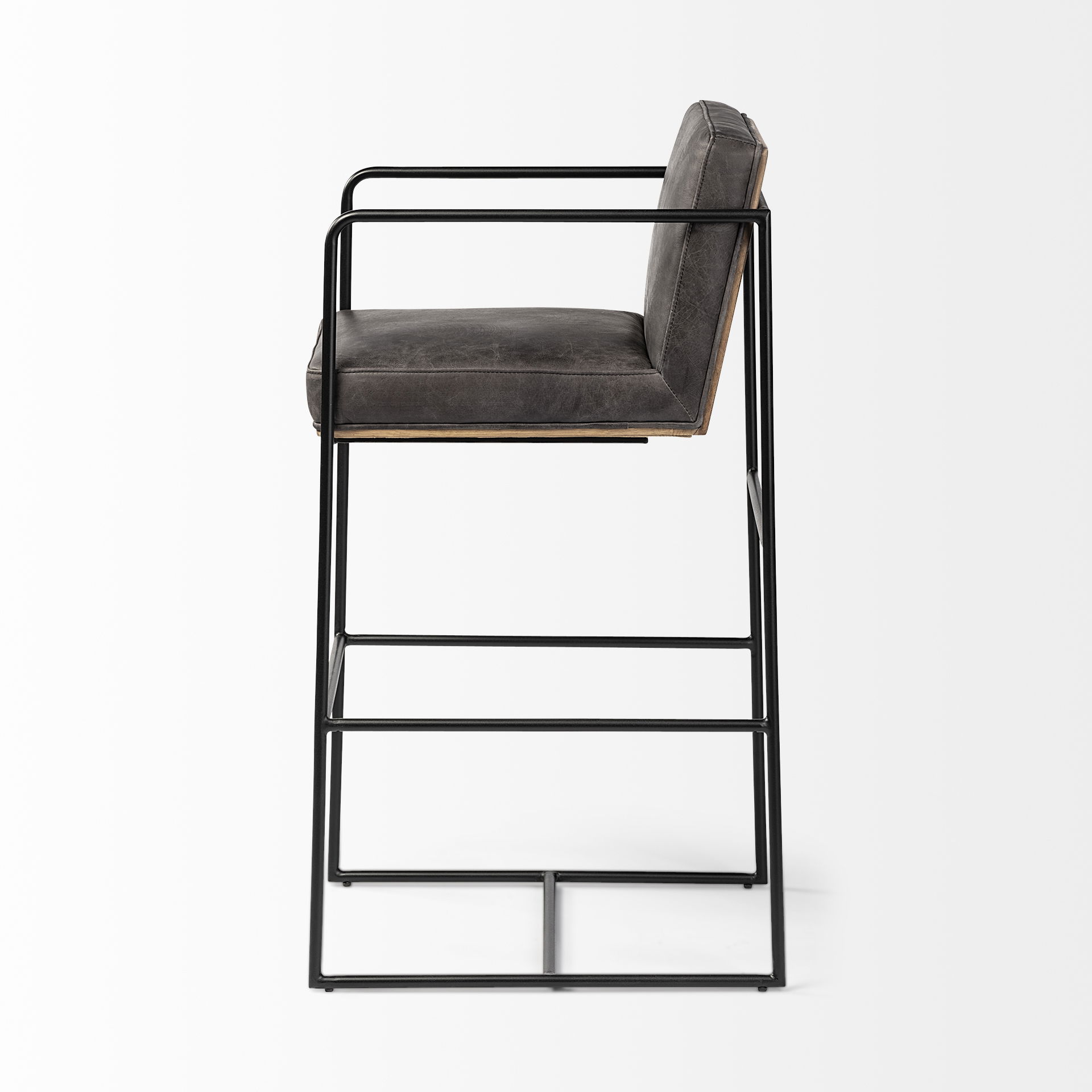 Stamford 40' Total Height Black Leather Seat with Wood Back, Metal Frame Bar Stool large image 
