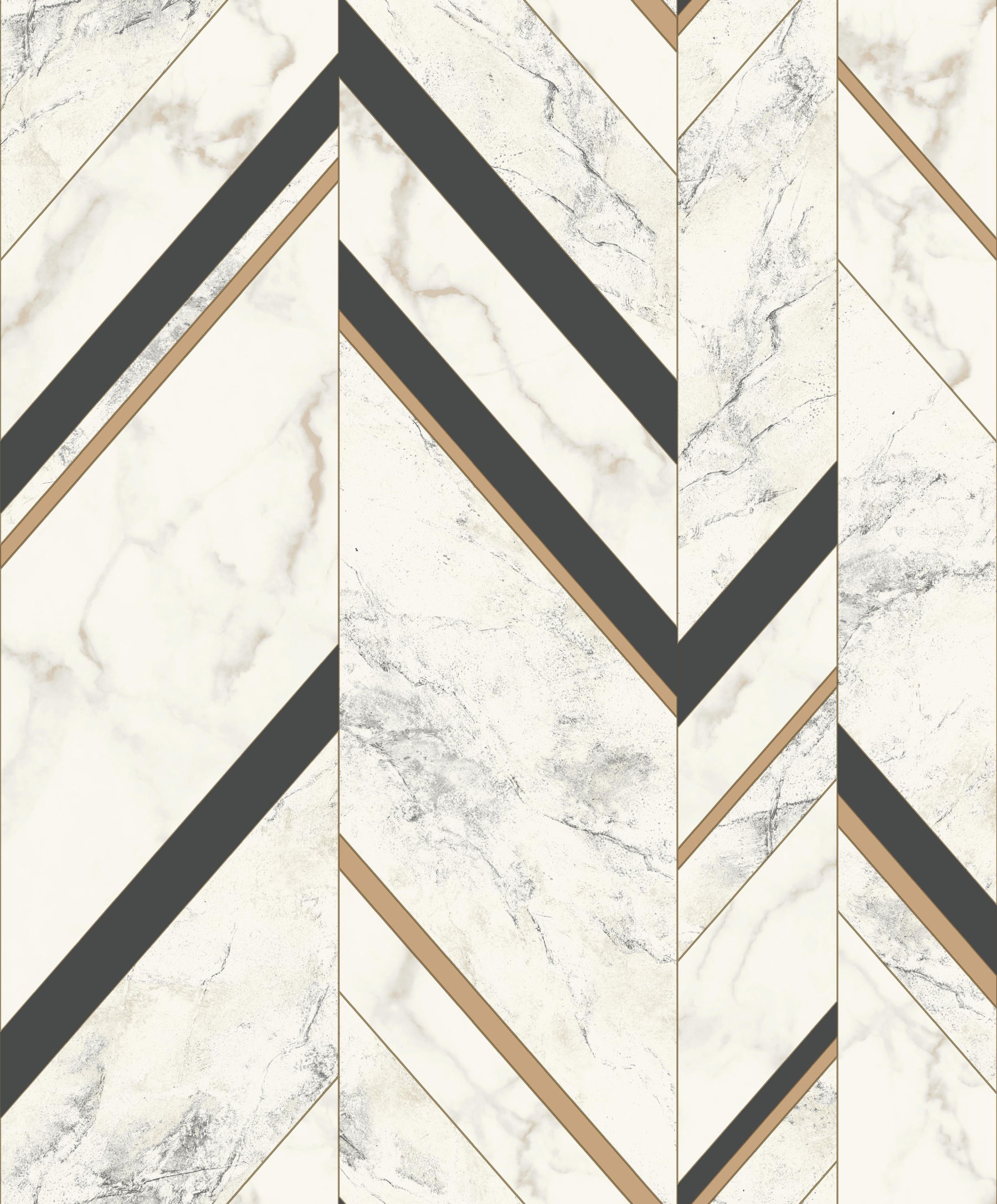 Marble Chevron Black & Gold Wallpaper, by York Wall, 32'9.6" length x 1'8.8" width x 0.02" depth