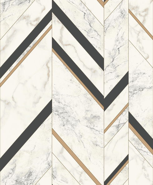 Marble Chevron Black & Gold Wallpaper