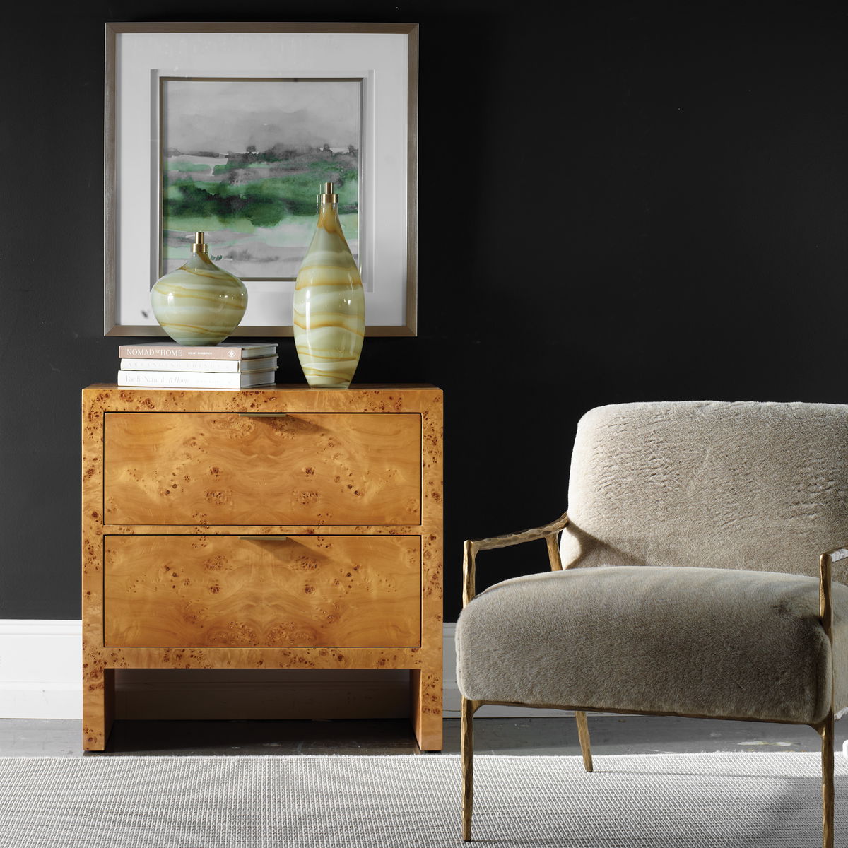 Indus 2 Drawer Burl Chest, Cabinets & Chest by Uttermost, 30" width x 30" height x 17" depth View 2