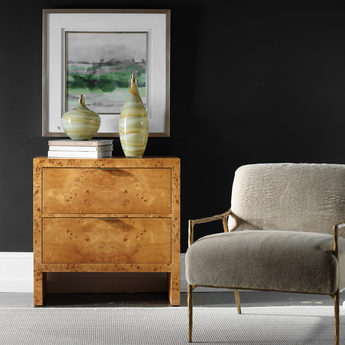 Indus 2 Drawer Burl Chest, Cabinets & Chest by Uttermost, 30" width x 30" height x 17" depth View 2