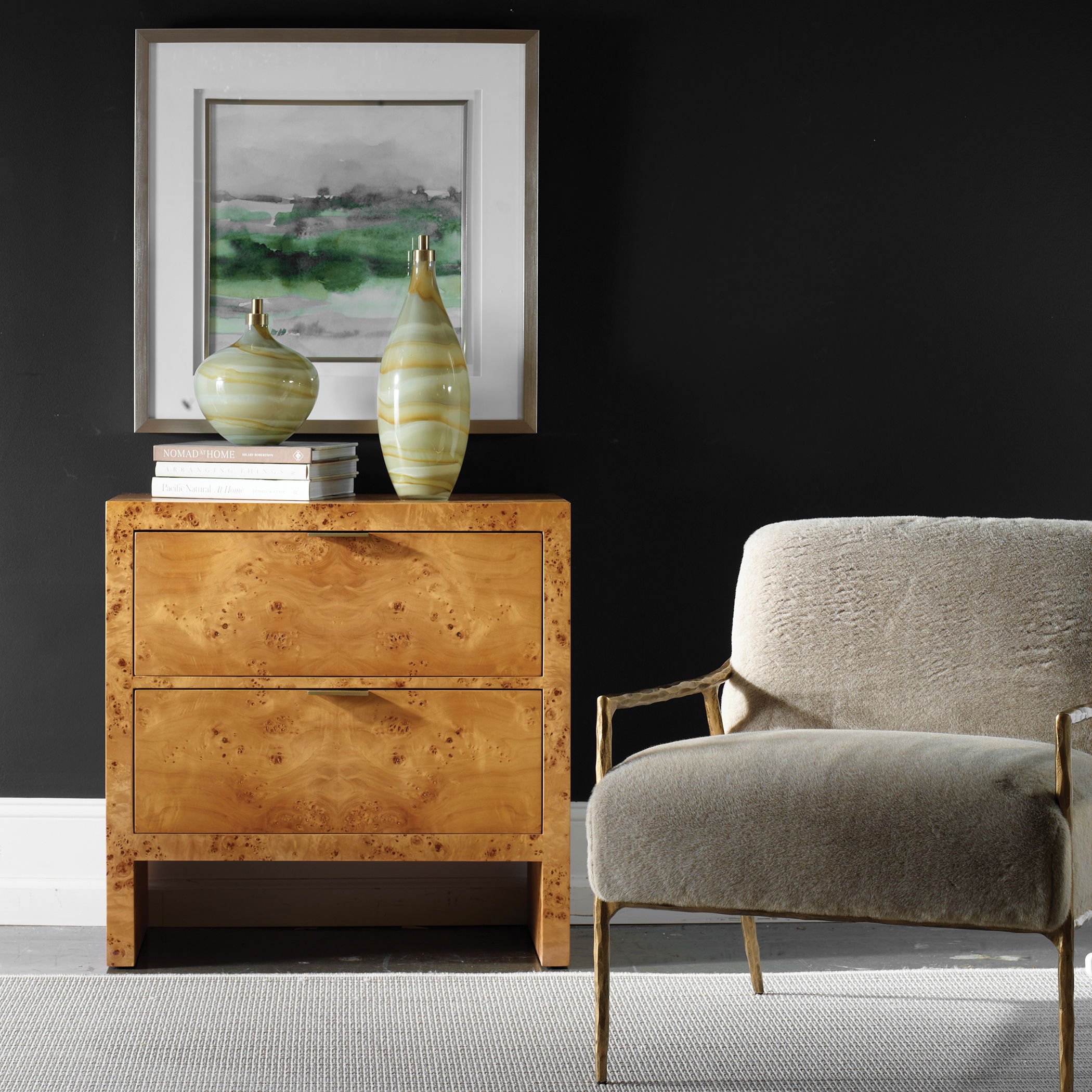 Indus 2 Drawer Burl Chest, Furniture by Uttermost, 30" width x 30" height x 17" depth View 2