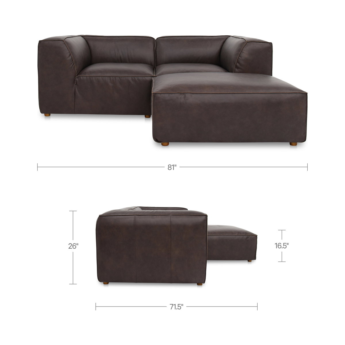 Form Nook Modular Sectional Espresso Brown, Sectional Sofa by Moe's Home, 81" width x 26" height x 71.5" depth View 9