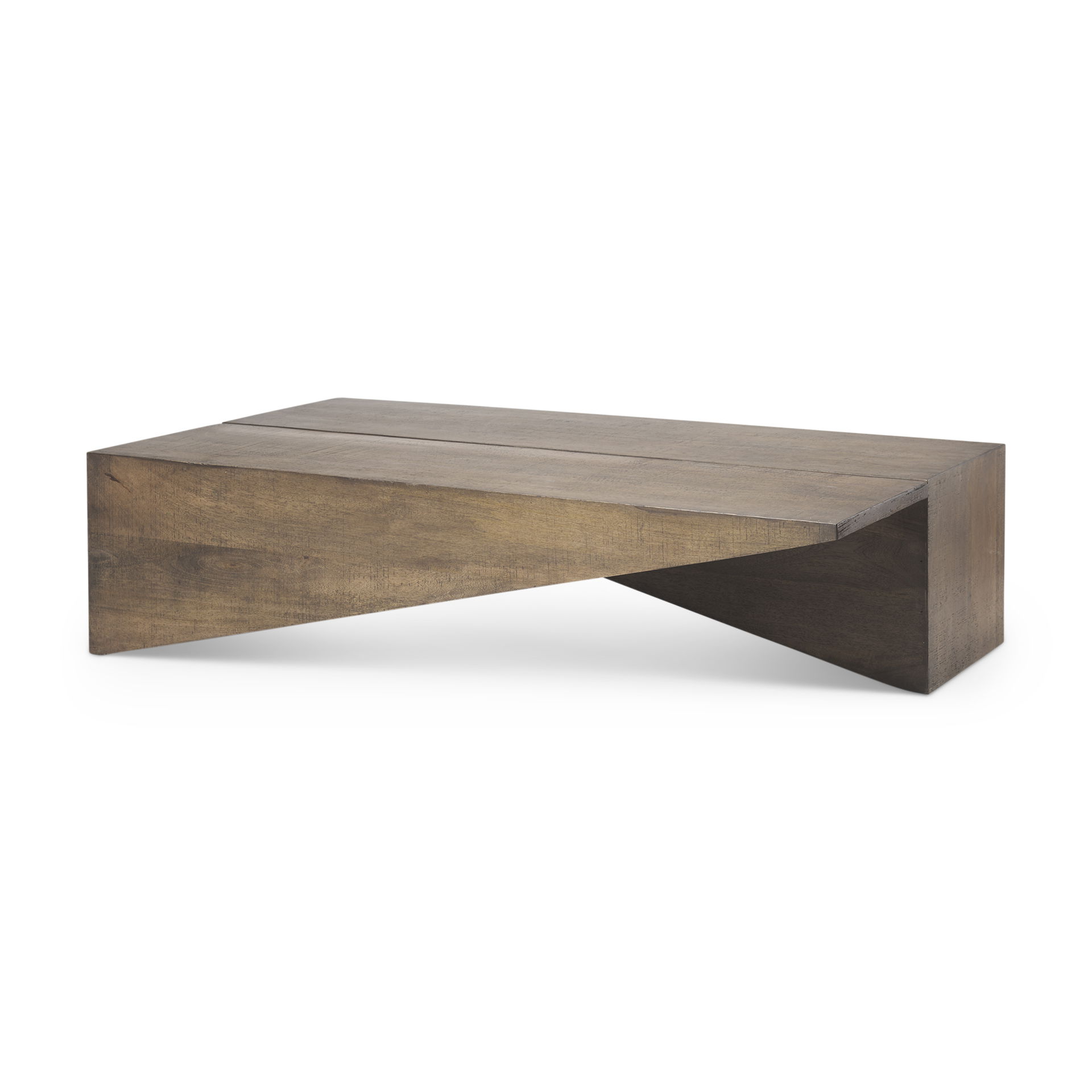 West 55L x 32W x 14H Medium Brown Wooden Angled Coffee Table, by Mercana, 55" length x 32" width x 14" height View 1