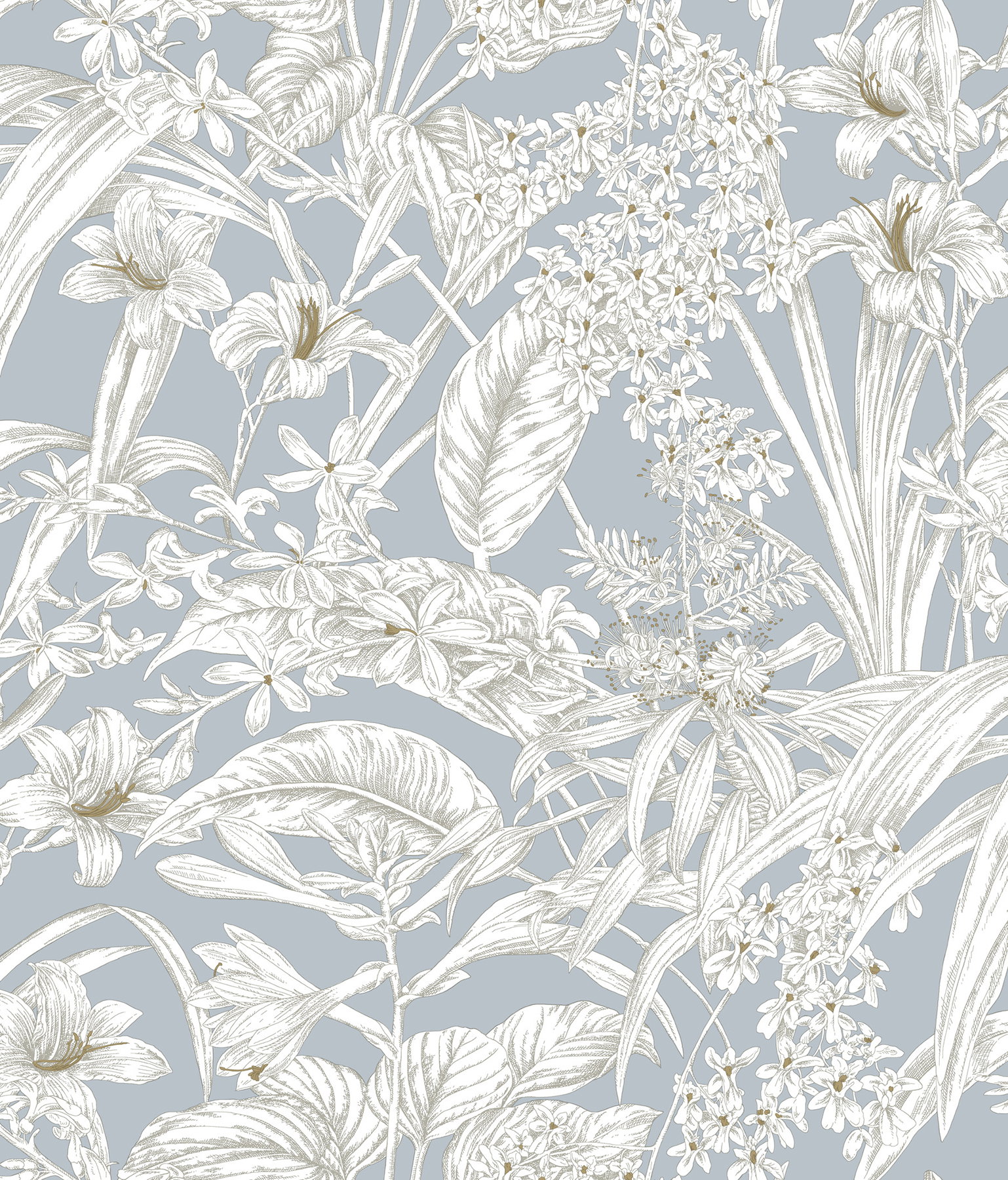 Orchid Conservatory Toile Blue & Taupe Wallpaper, by York Wall, 33' length x 1'8.5" width x 0.02" depth View 1
