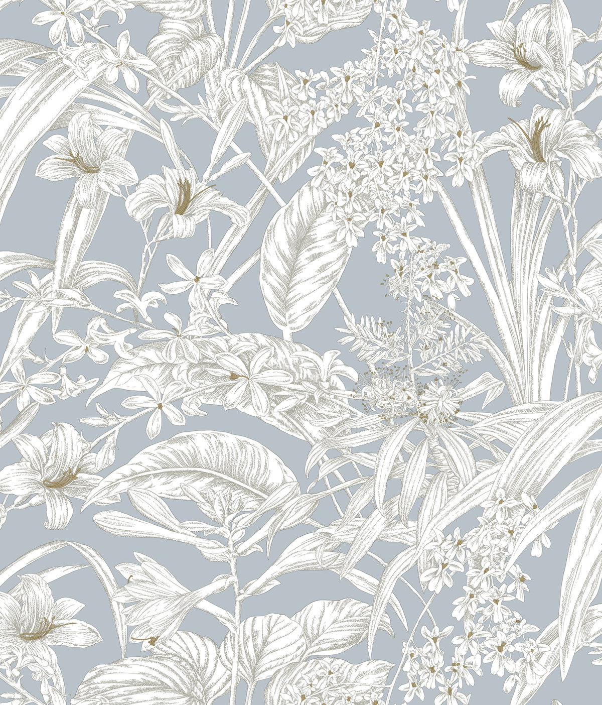 Orchid Conservatory Toile Blue & Taupe Wallpaper, by York Wall, 33' length x 1'8.5" width x 0.02" depth View 2