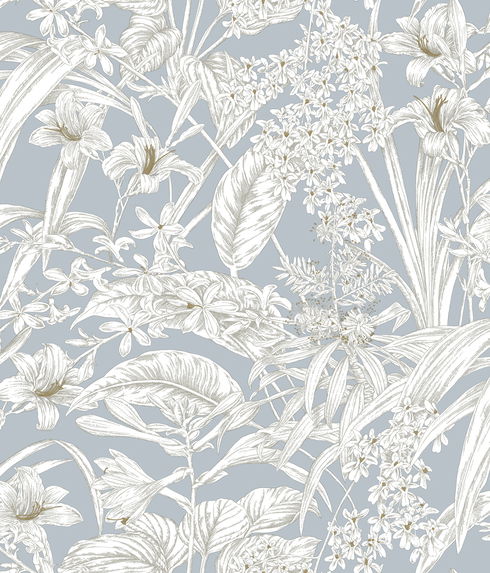 Orchid Conservatory Toile Blue & Taupe Wallpaper
