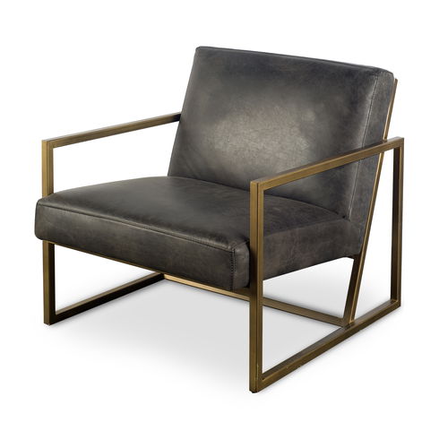 Armelle I Black Leather Seat with Gold Metal Frame Accent Chair