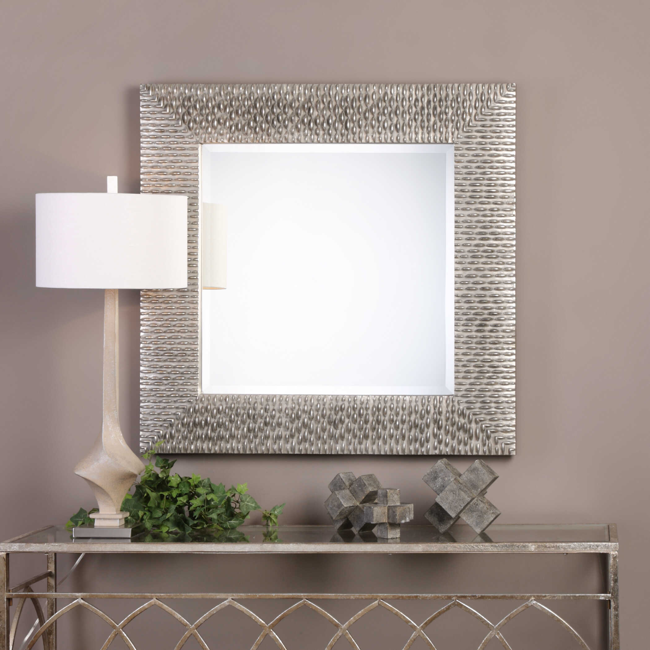 Cressida Distressed Silver Square Mirror, by Uttermost, 40" width x 40" height x 2" depth View 2