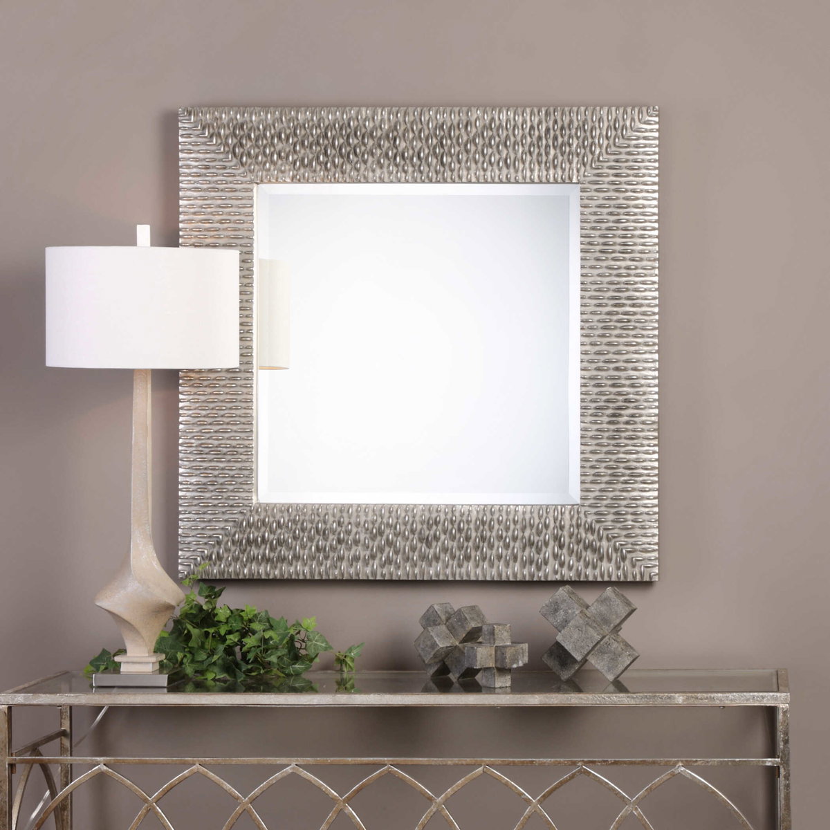 Cressida Distressed Silver Square Mirror, by Uttermost, 40" width x 40" height x 2" depth View 2