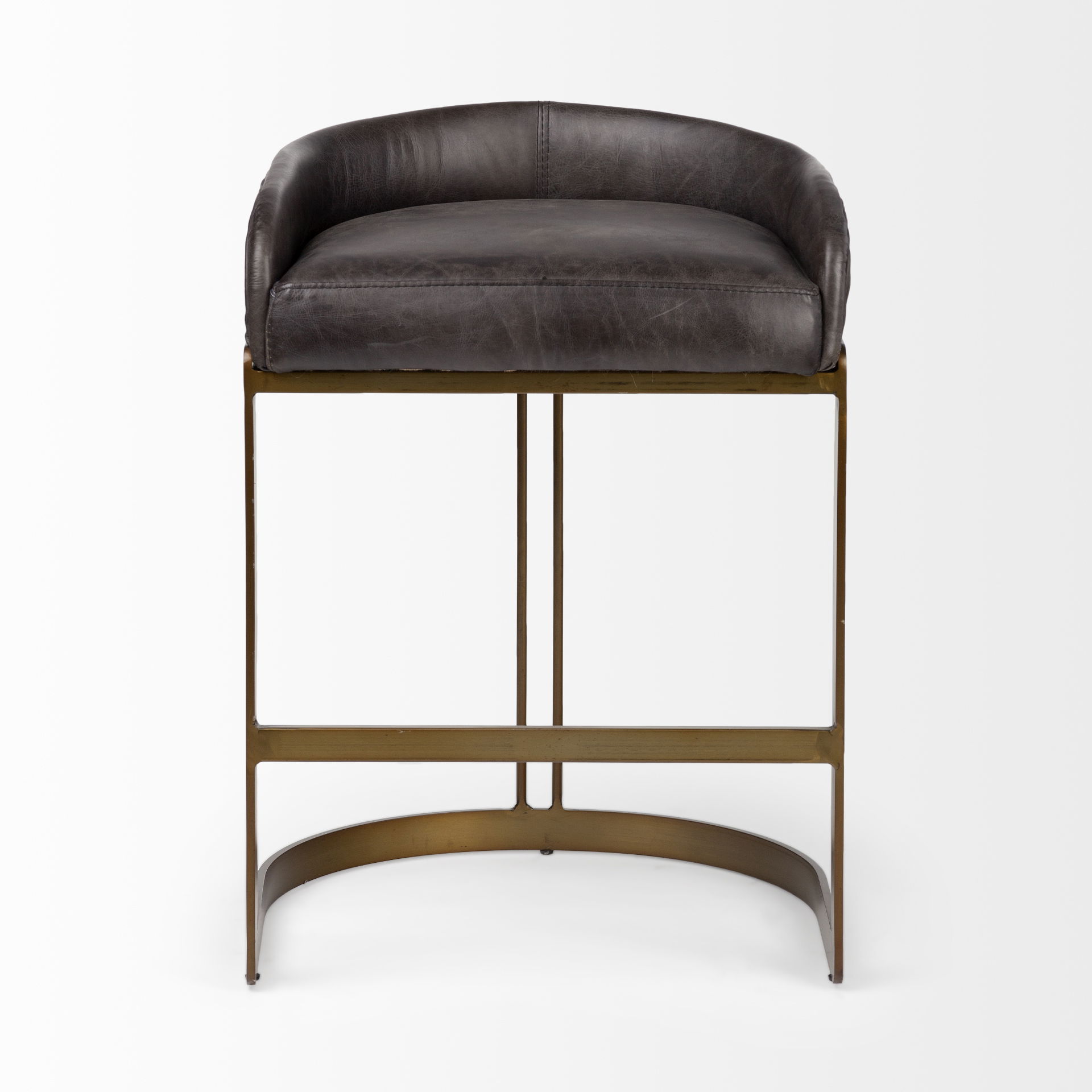 Hollyfield 29' Total Height Black Leather Seat Gold Metal Base Stool large image 
