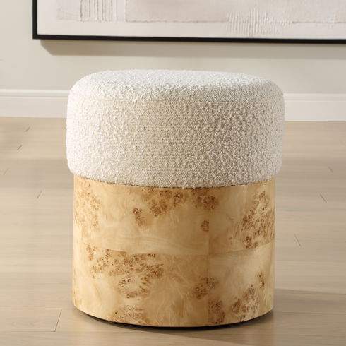 Swirls Poplar Ivory Ottoman
