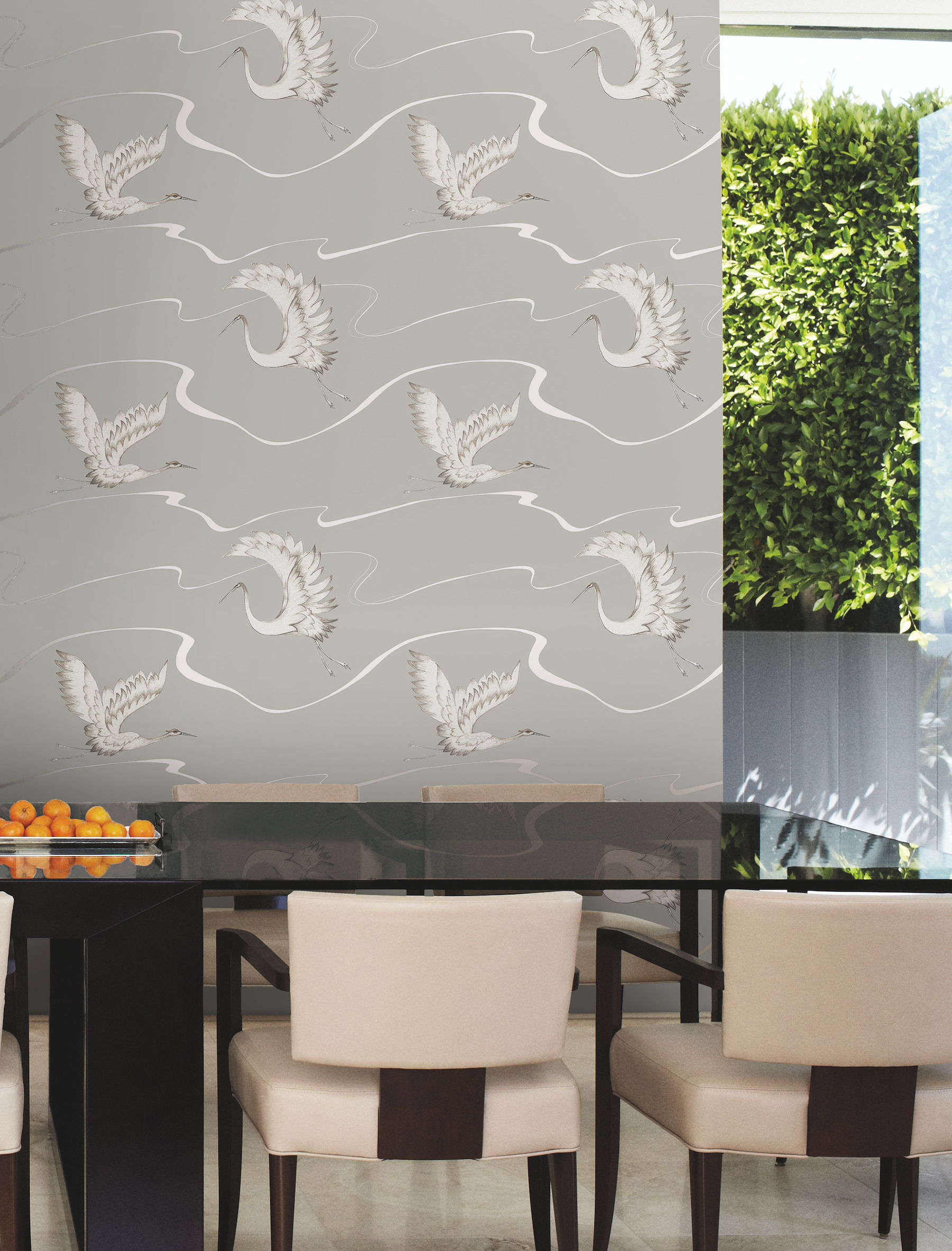 Soaring Cranes Taupe Wallpaper large image 