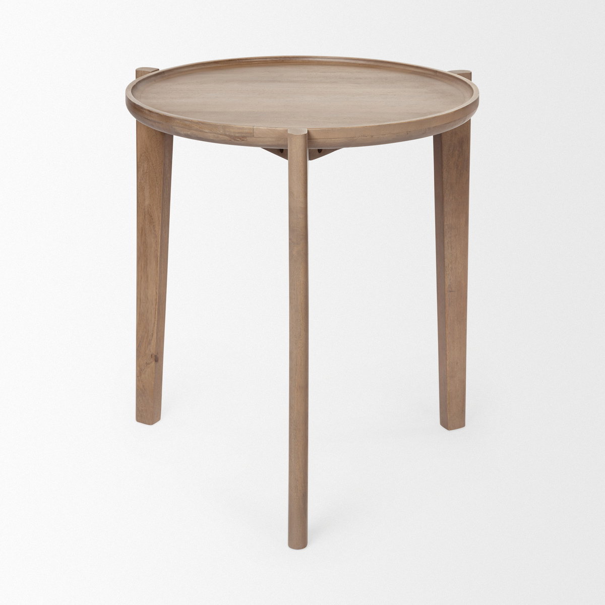 Cleaver I 22 x 24 Round Top Brown Solid Wood Accent Table, Side & End Table by Mercana, 23.5" length x 23.5" width x 24" height View 6