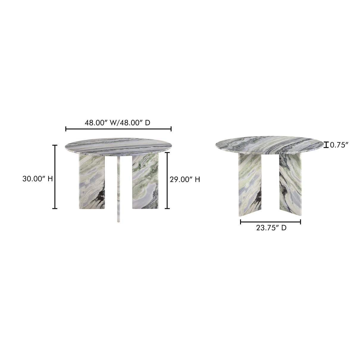 Celia Round Dining Table Green Onyx Marble, by Moe's Home, 48" width x 30" height x 48" depth View 11