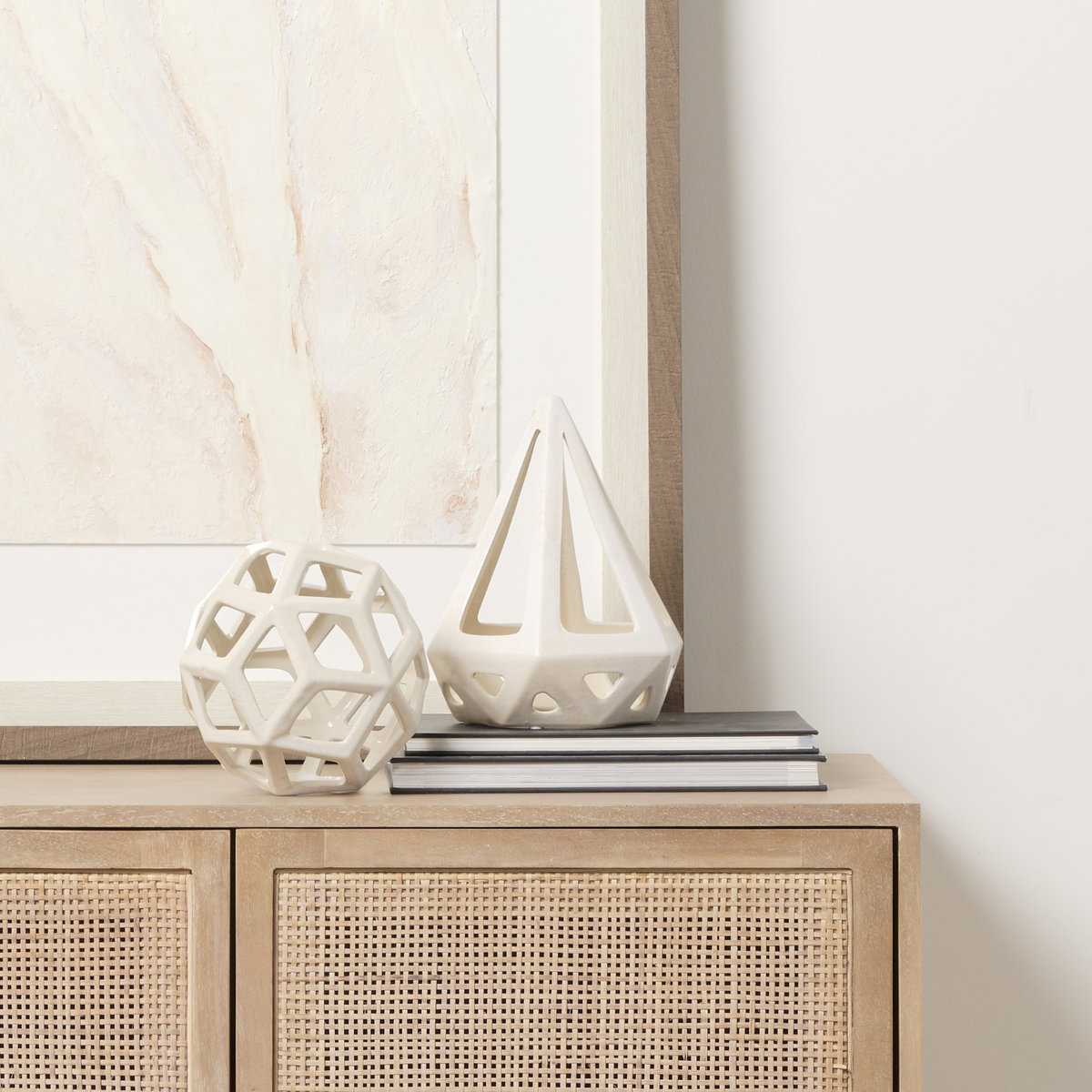 Geom  White Ceramic Geometric  Object, Decorative Object by Mercana, 7.09" length x 7.09" width x 7.09" height View 2