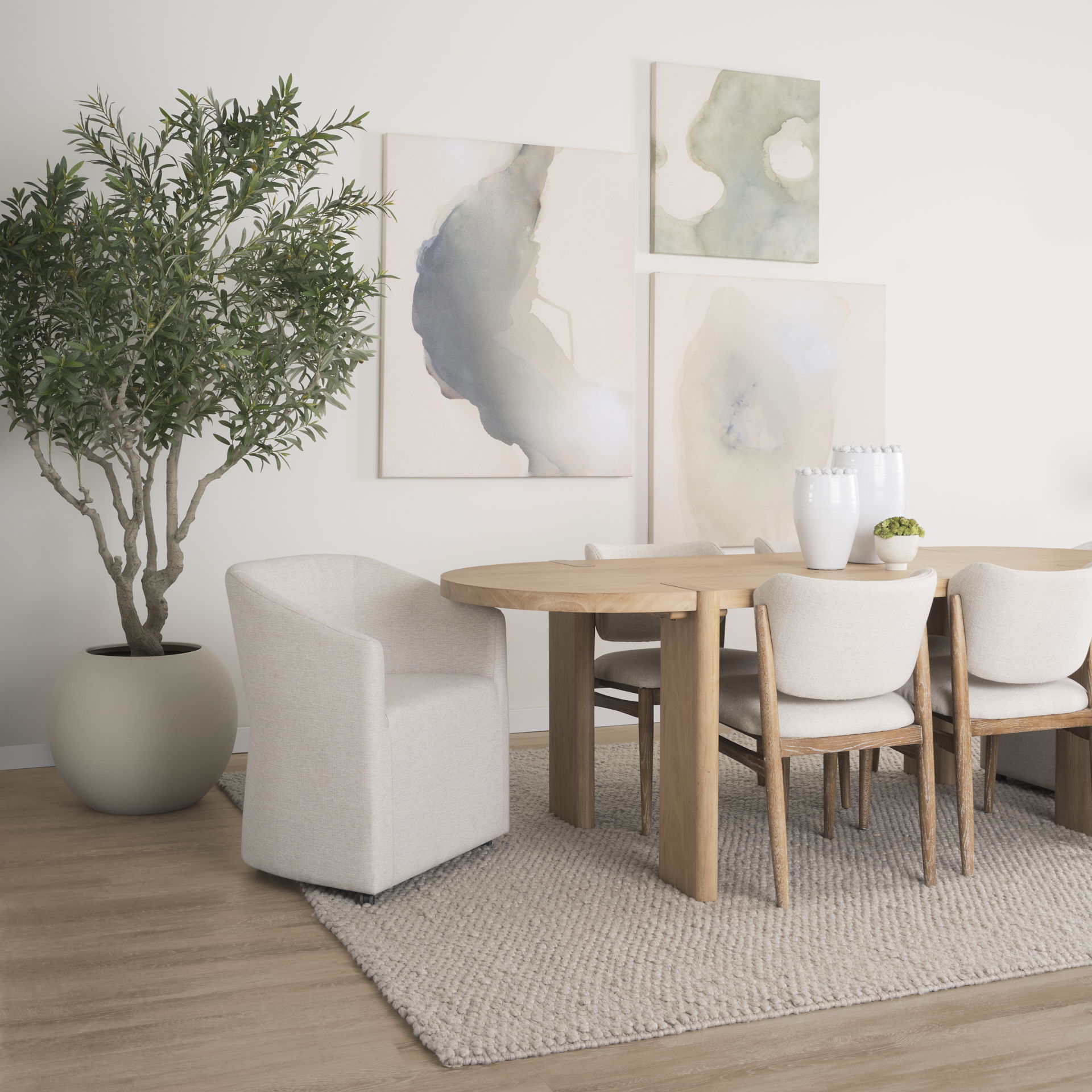 Sohan Light Brown Wood Oval Dining Table large image 