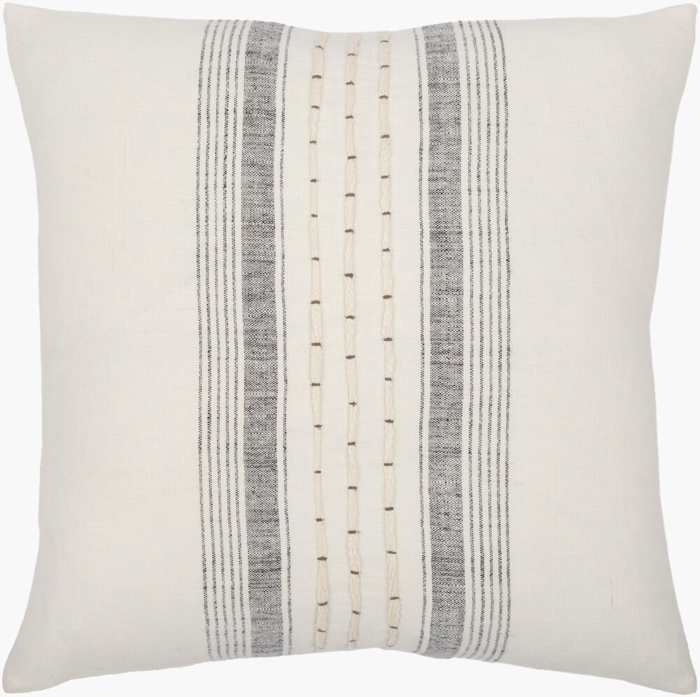 Linen Stripe Embellished Accent Pillow, Decorative Pillow by Surya, 18" length x 18" width