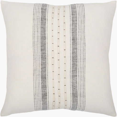 Linen Stripe Embellished Accent Pillow