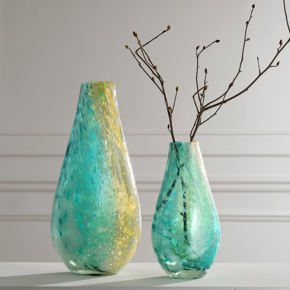 High Tide Glass Vases Set/2, Decorative by Uttermost, 6.5" width x 13.75" height x 4" depth View 2