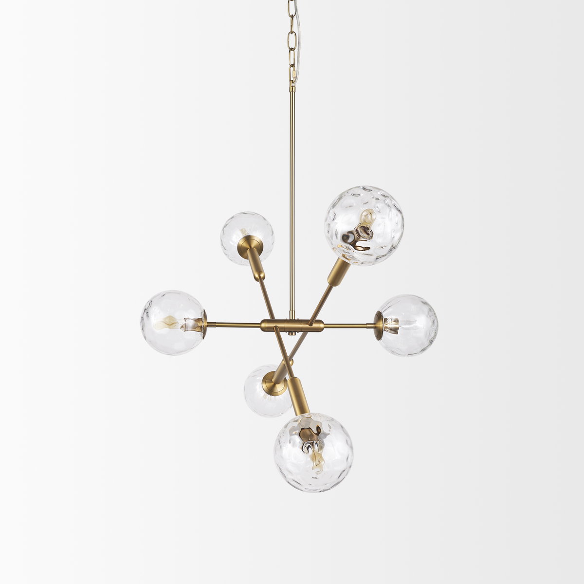 Britton Gold Metal with Clear Glass Globes 6-Light Chandelier, by Mercana, 47" length x 27" width x 33" height View 5