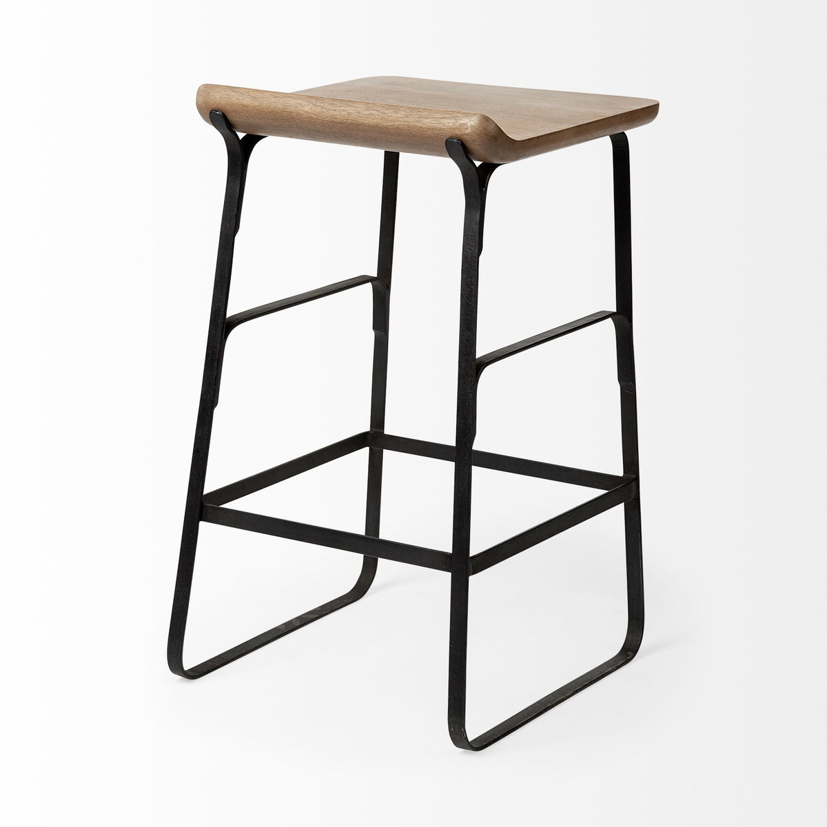 Conan Low Back 25in Seat Counter Stool | Brown Wood with Black Metal, Counter & Bar Stool by Mercana, 15" length x 15" width x 25" height View 9