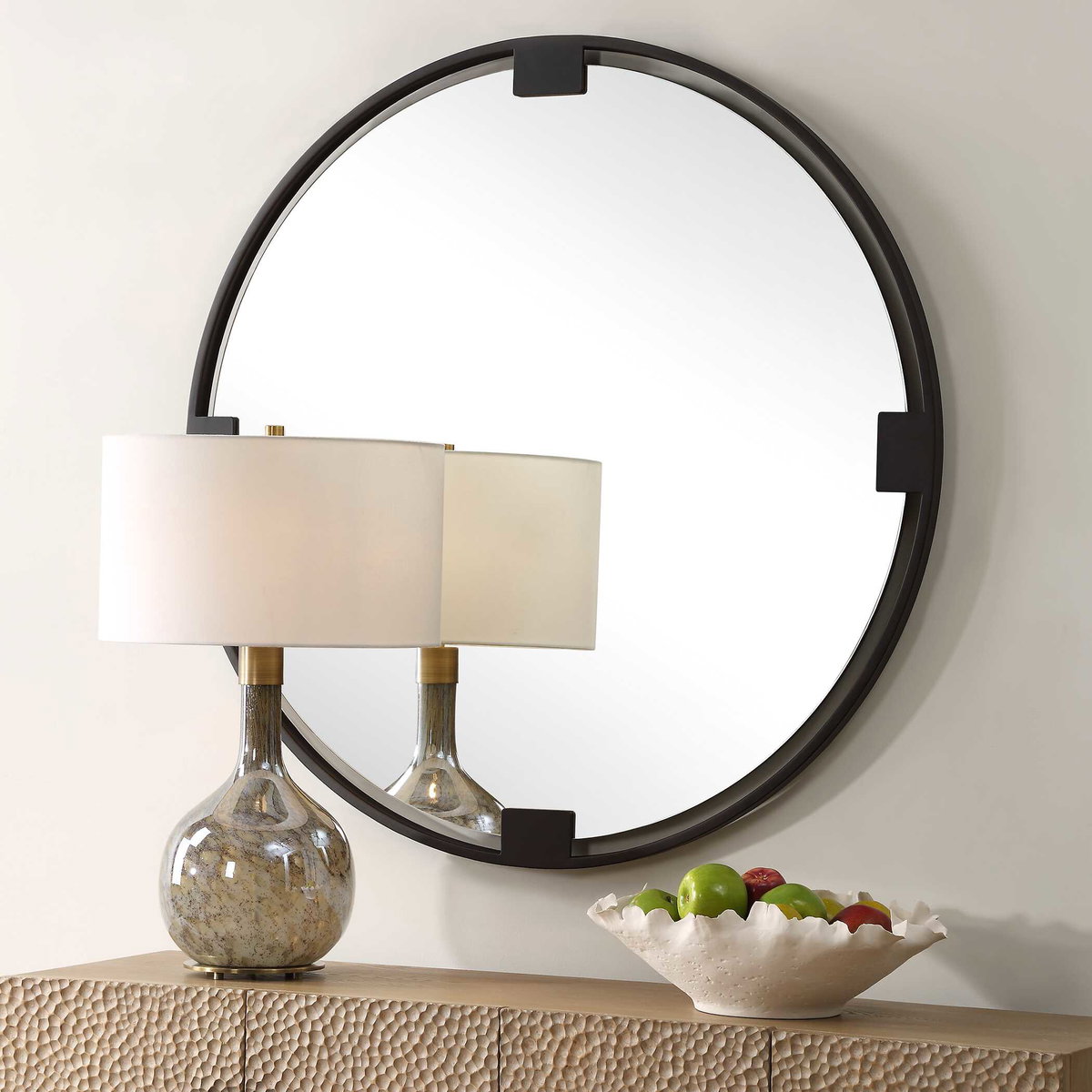 Cornelia Black Round Mirror, by Uttermost, 3'6.5" width x 3'6.5" height x 1.25" depth View 4