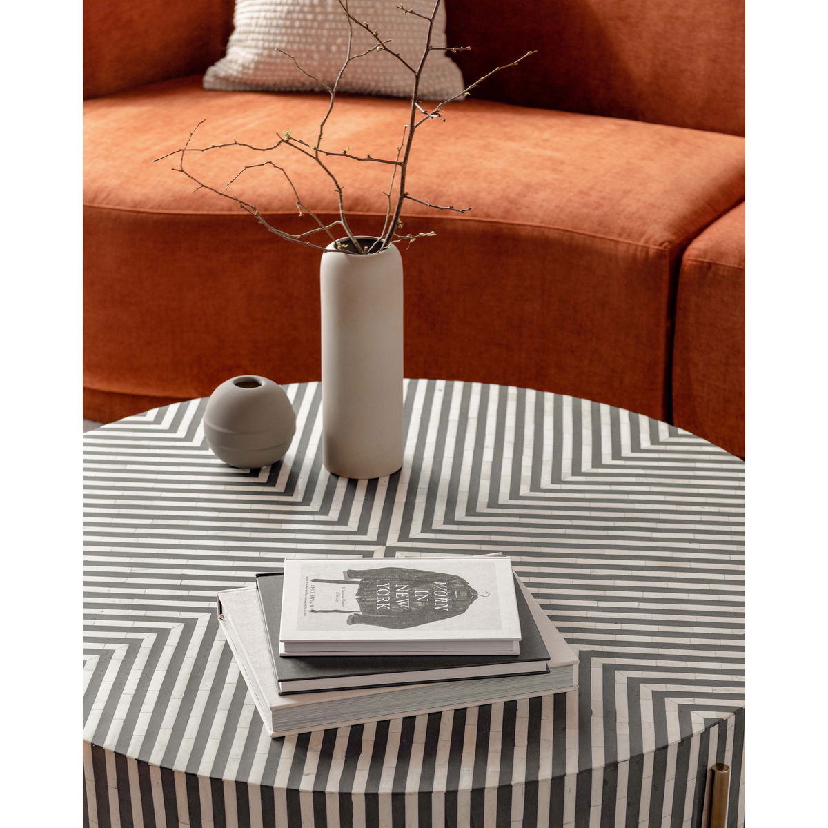 Chameau Large Coffee Table Black And White, by Moe's Home, 48" width x 12" height x 48" depth View 4