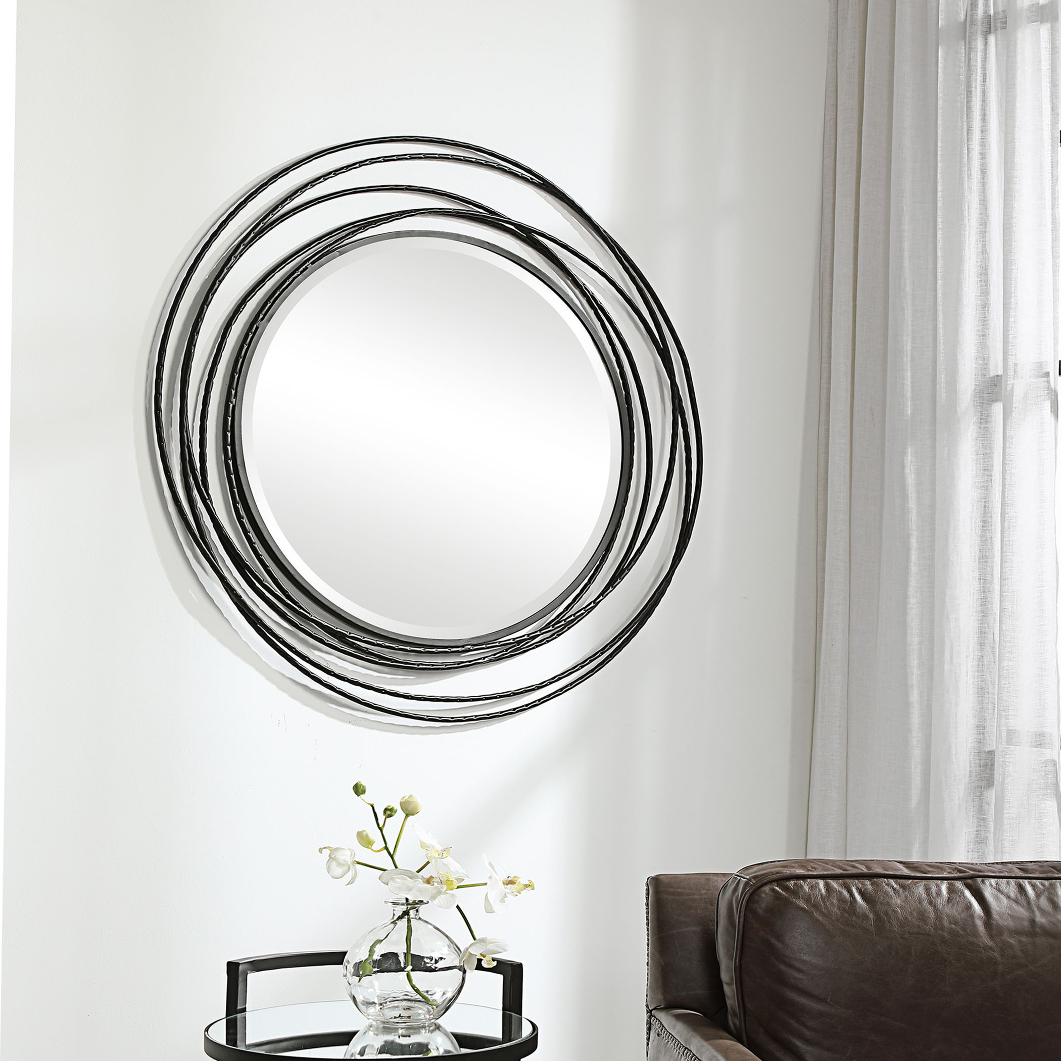 Whirlwind Black Round Mirror large image 