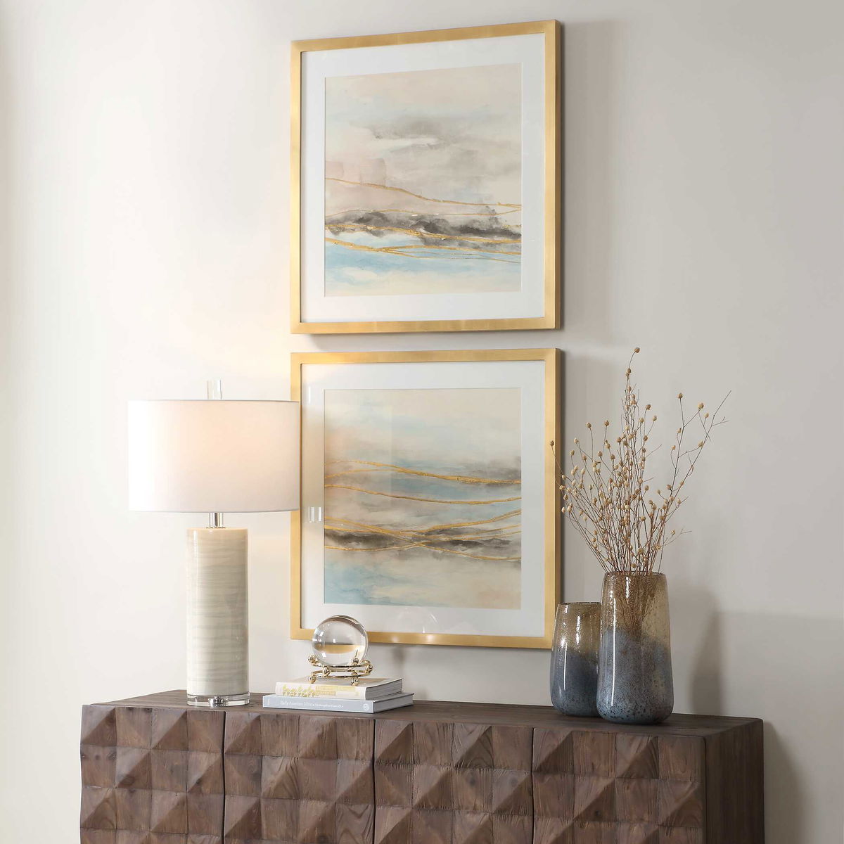 So Golden Abstract Landscape Prints Set/2, Art by Uttermost, 29.5" width x 29.5" height x 1.5" depth View 3
